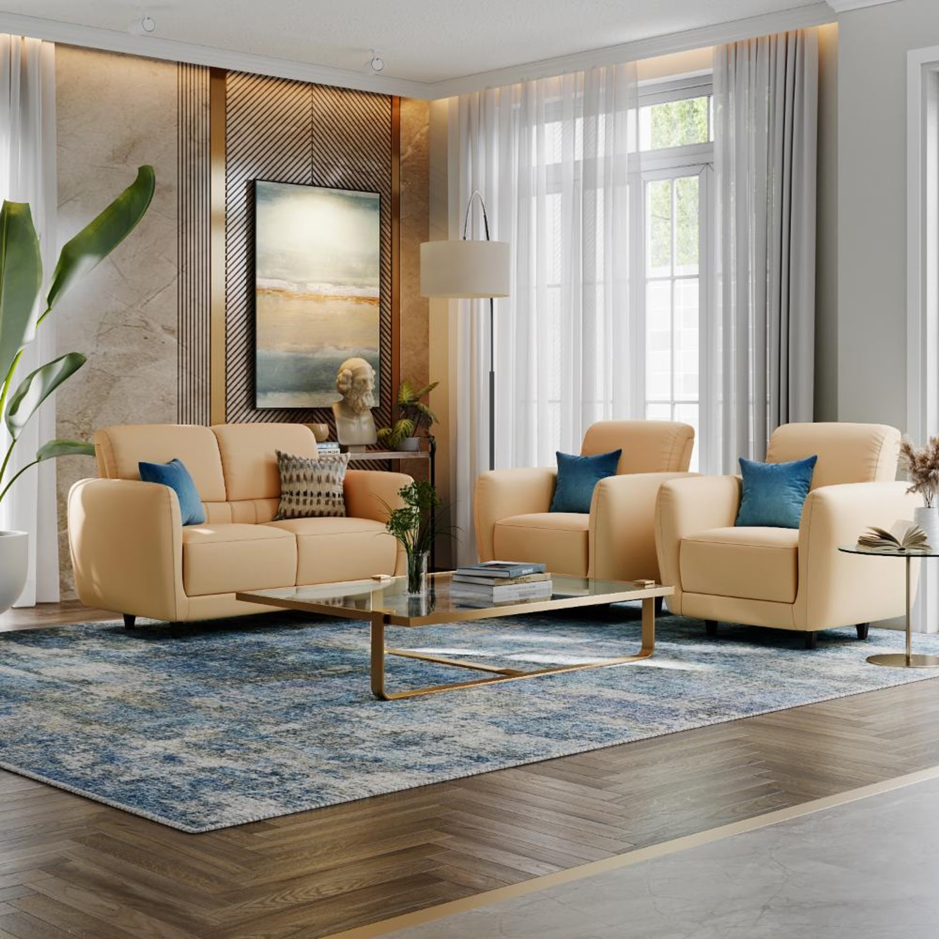 Home 30 Wakefit Solomon Sofa Set (2+1+1) Seater Set (2+1+1), Ivory