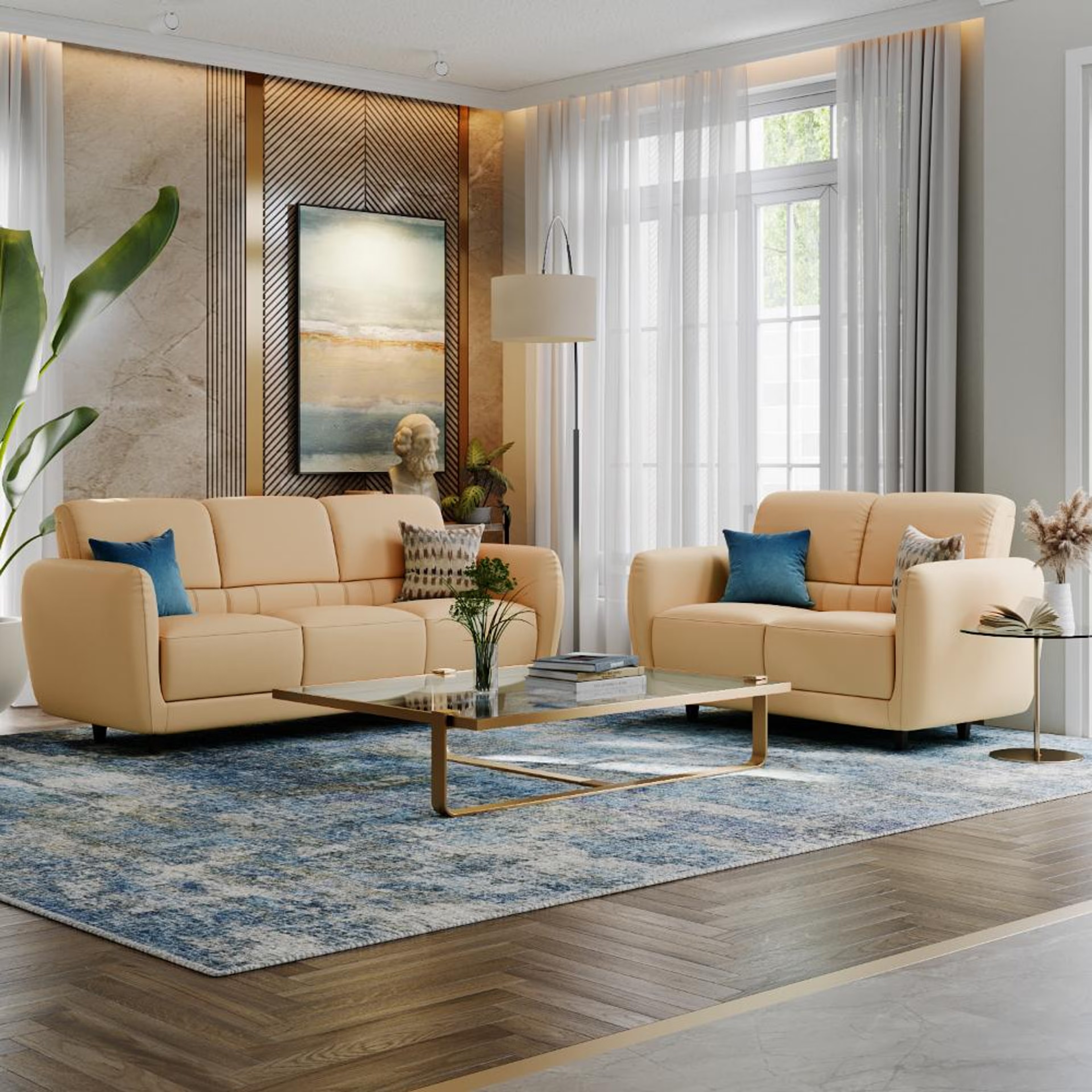 Wakefit Solomon Sofa Set (3+2) Seater Set (3+2), Ivory