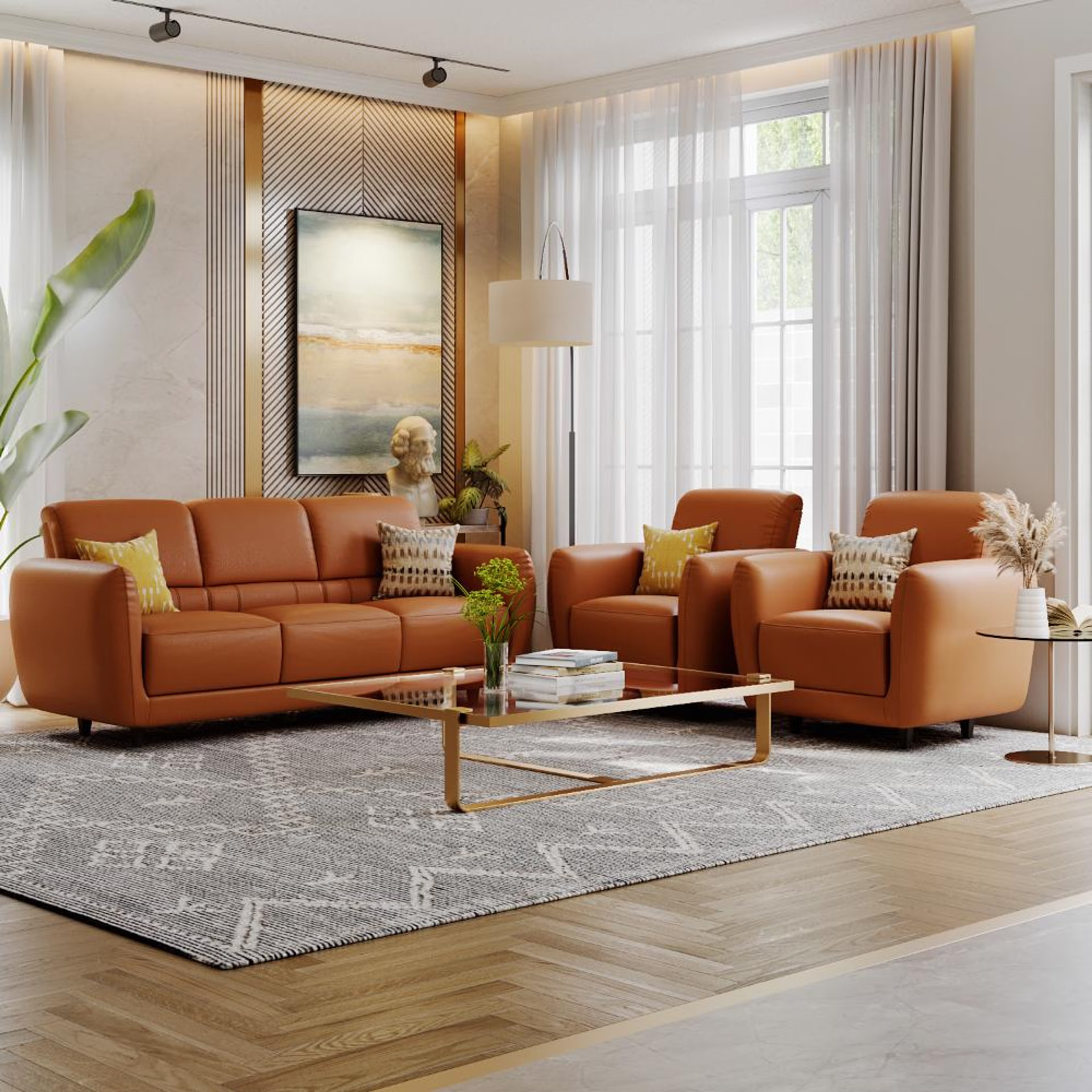 Wakefit Solomon Sofa Set (3+1+1) Seater Set (3+1+1), Tan