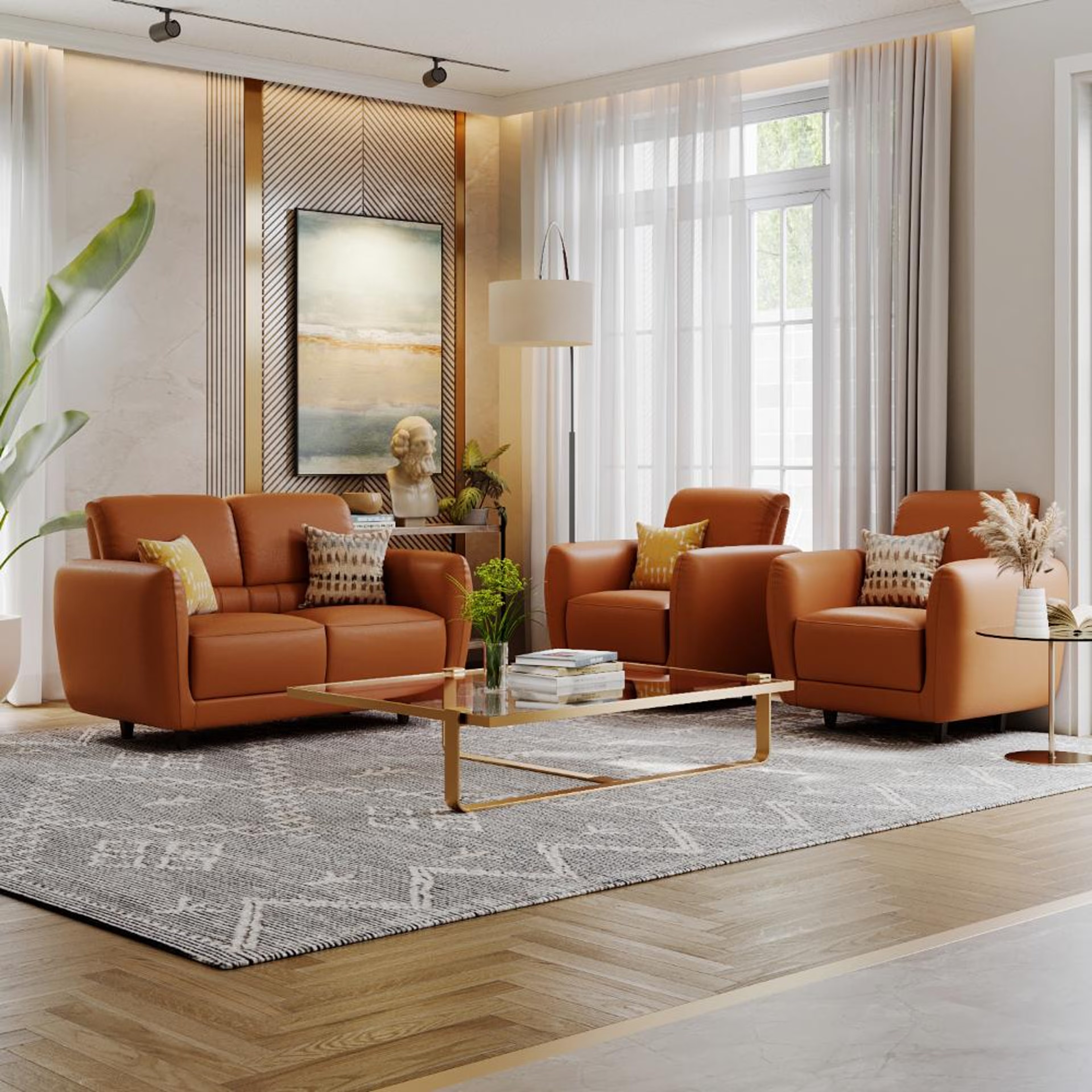 Wakefit Solomon Sofa Set (2+1+1) Seater Set (2+1+1), Tan
