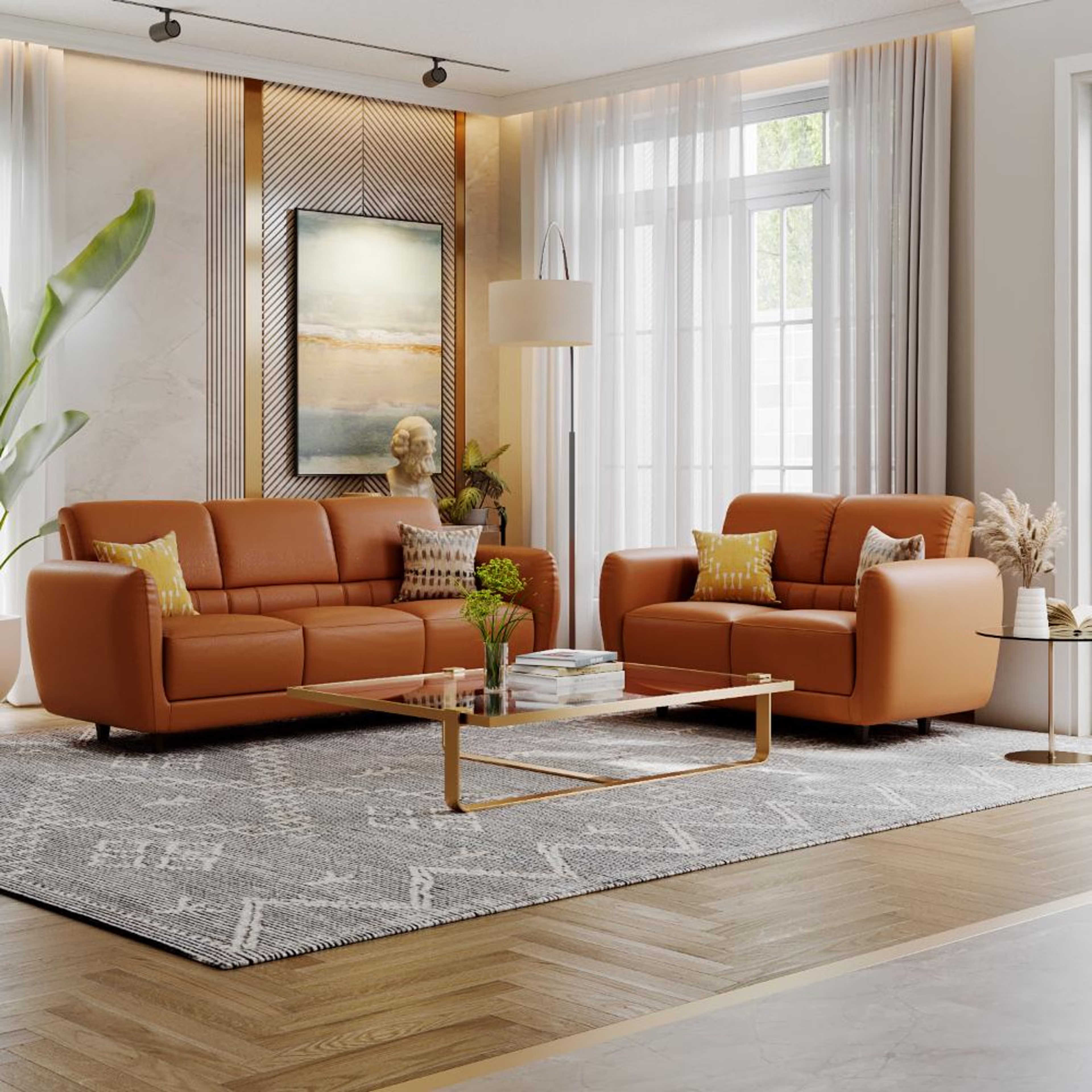 Home 25 Wakefit Solomon Sofa Set (3+2) Seater Set (3+2), Tan