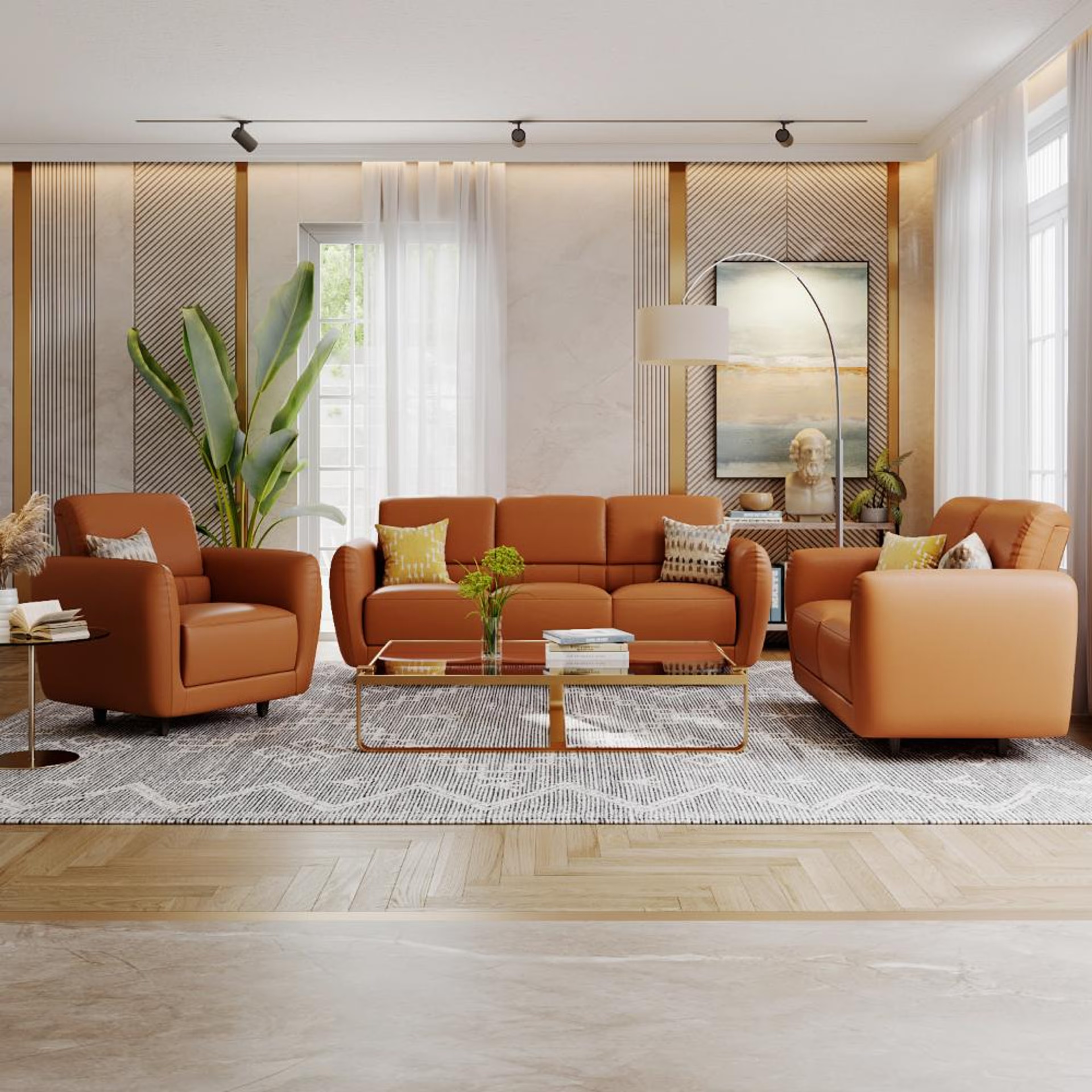 Wakefit Solomon Sofa Set (3+2+1) Seater Set (3+2+1), Tan