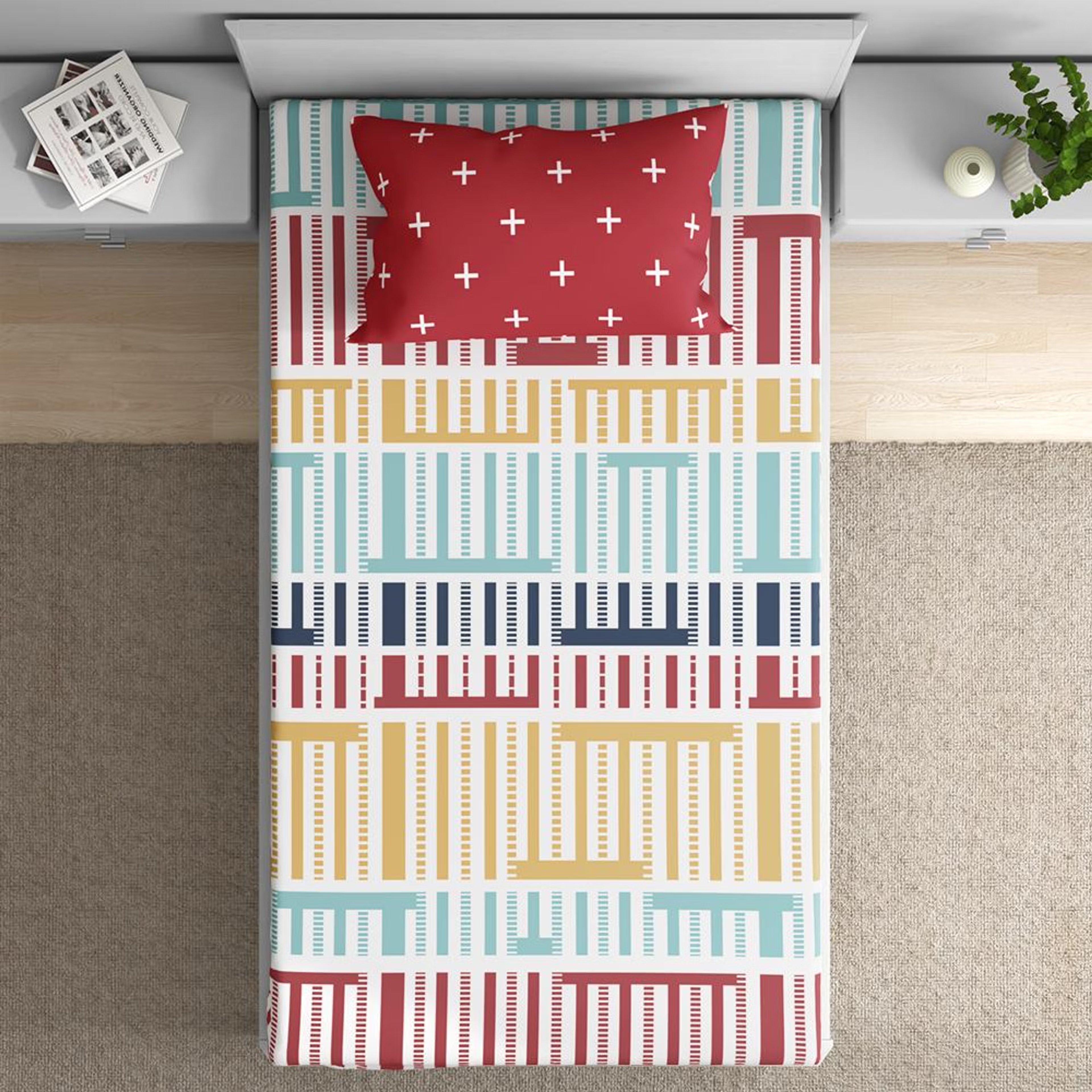 100% Cotton 200 TC Fitted Bedsheet With 1 Pillow Cover | ColorPlay Single - 72" x 30\