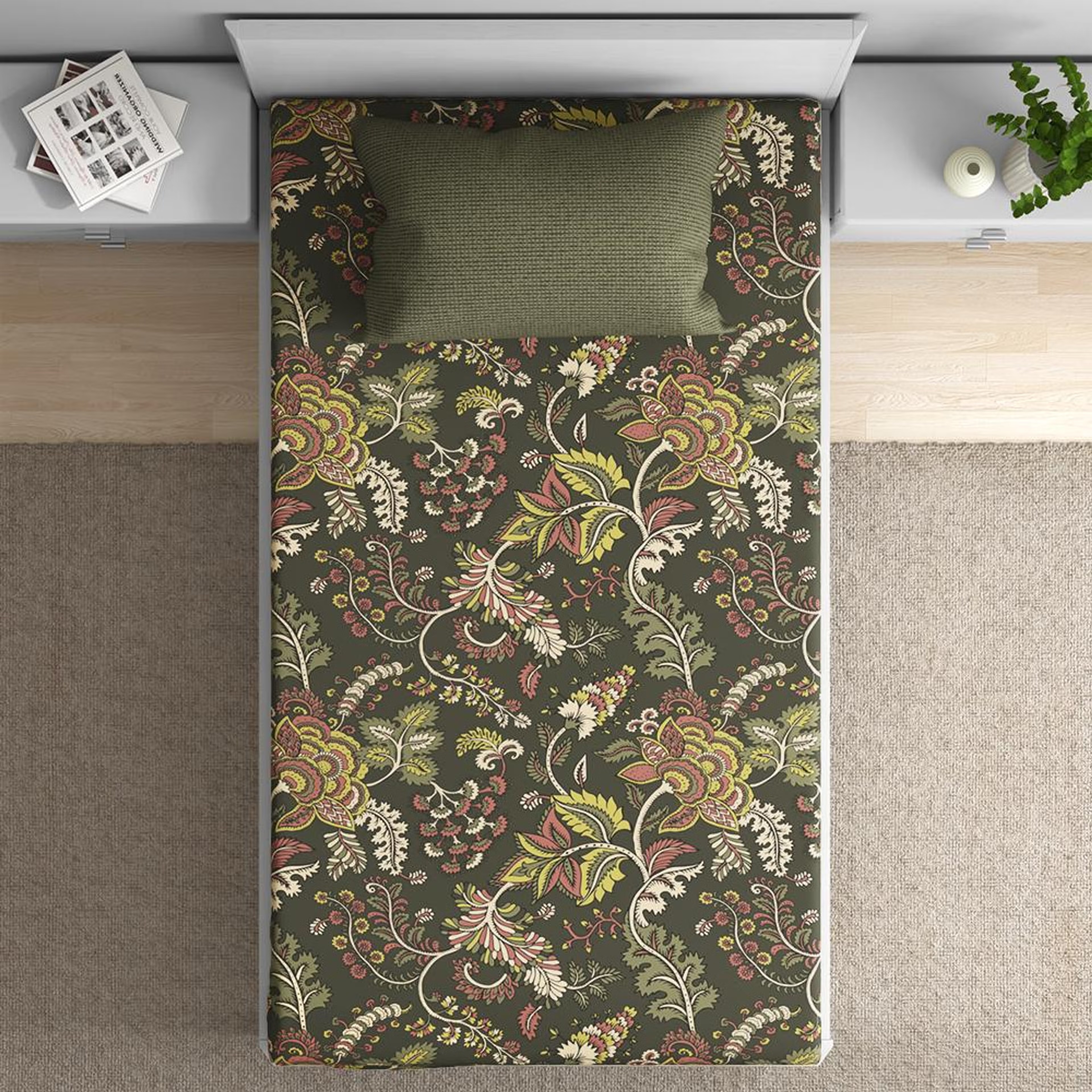 100% Cotton 200 TC Fitted Bedsheet With 1 Pillow Cover | Chintz Single, 72" x 30", Chintz| 1.83m x 76cm Single - 72" x 30\