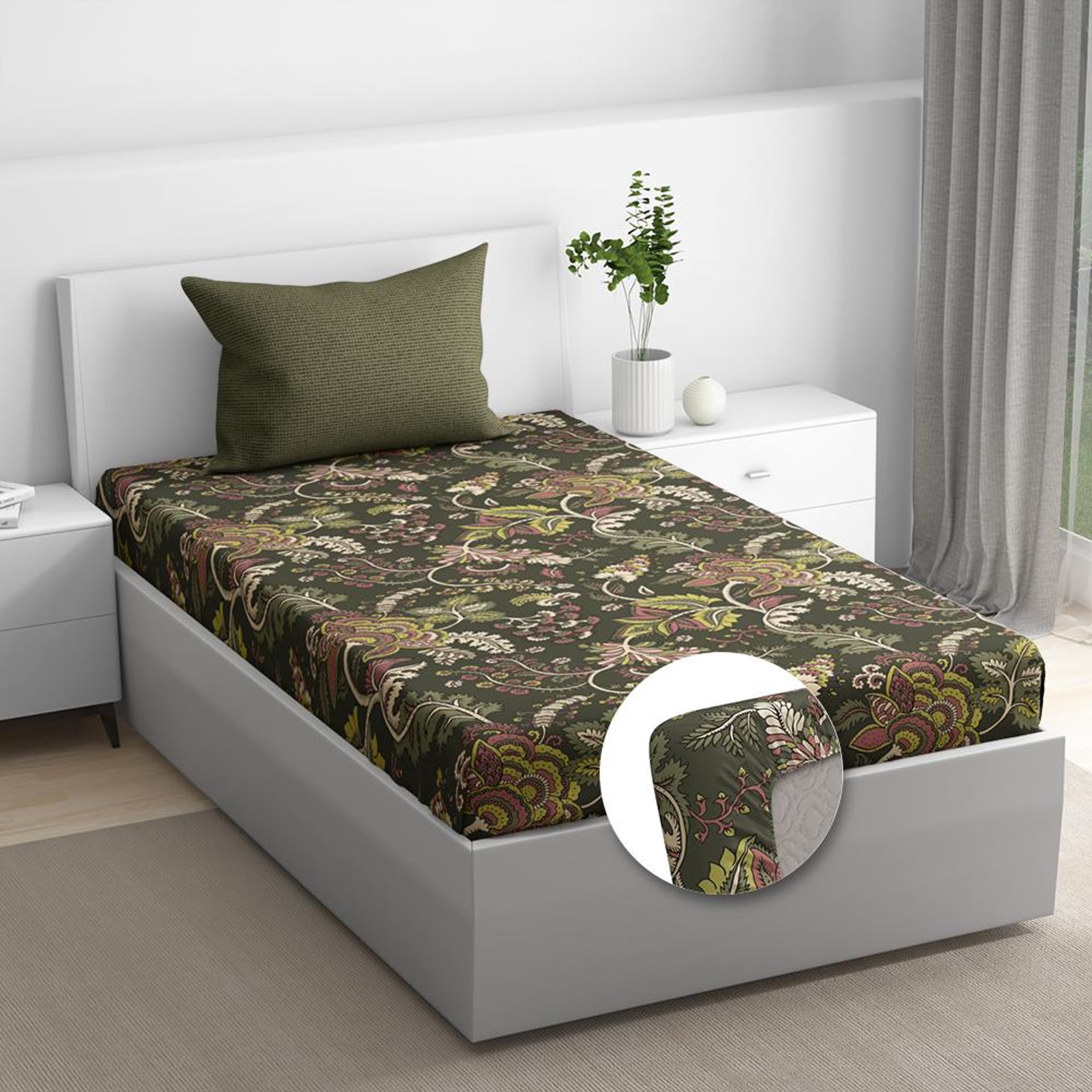 100% Cotton 200 TC Fitted Bedsheet With 1 Pillow Cover | Chintz Single, 72" x 30", Chintz| 1.83m x 76cm Single - 72" x 30\