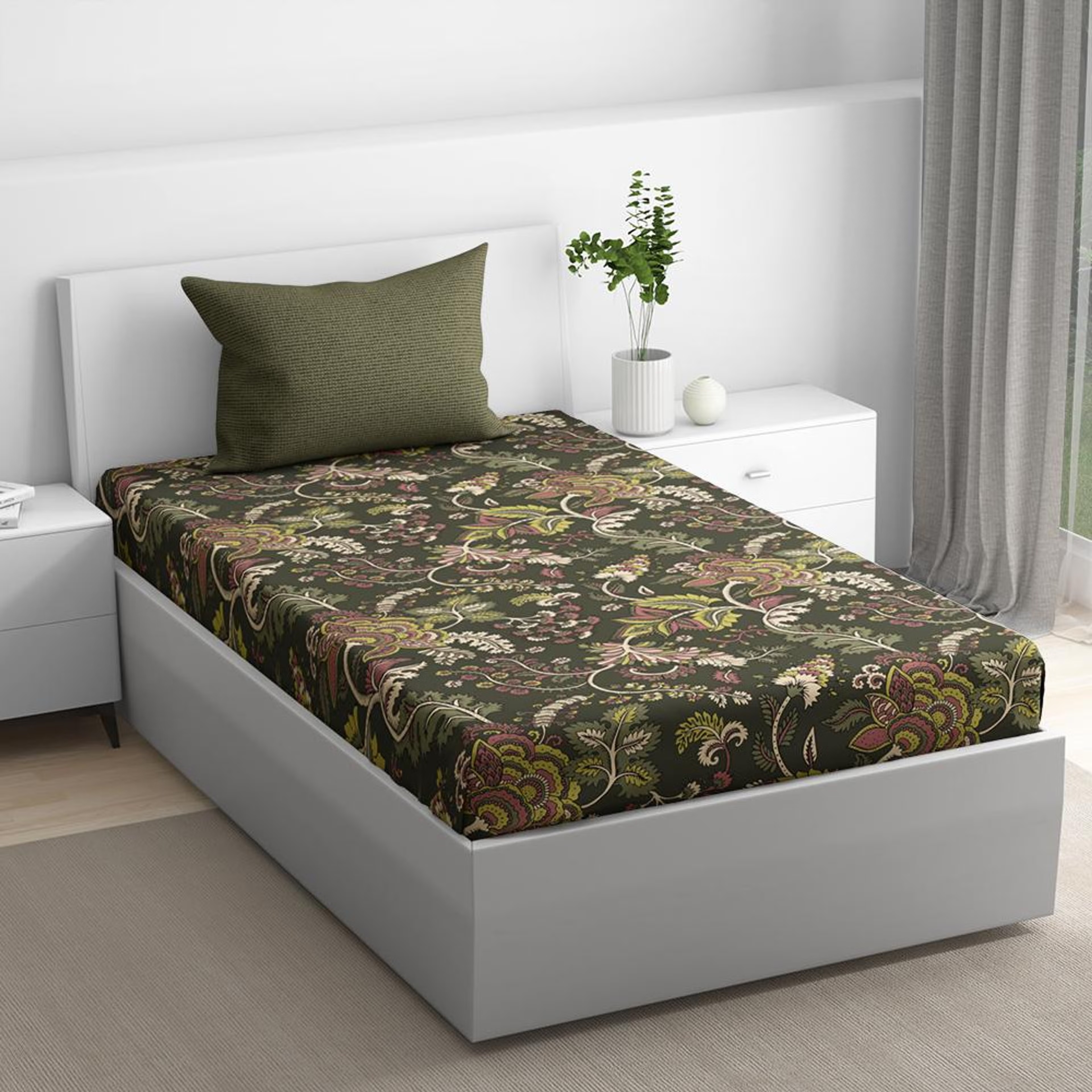 100% Cotton 200 TC Fitted Bedsheet With 1 Pillow Cover | Chintz Single, 72" x 30", Chintz| 1.83m x 76cm Single - 72" x 30 4 100% Cotton 200 TC Fitted Bedsheet With 1 Pillow Cover | Chintz Single, 72" x 30", Chintz| 1.83m x 76cm Single - 72" x 30\