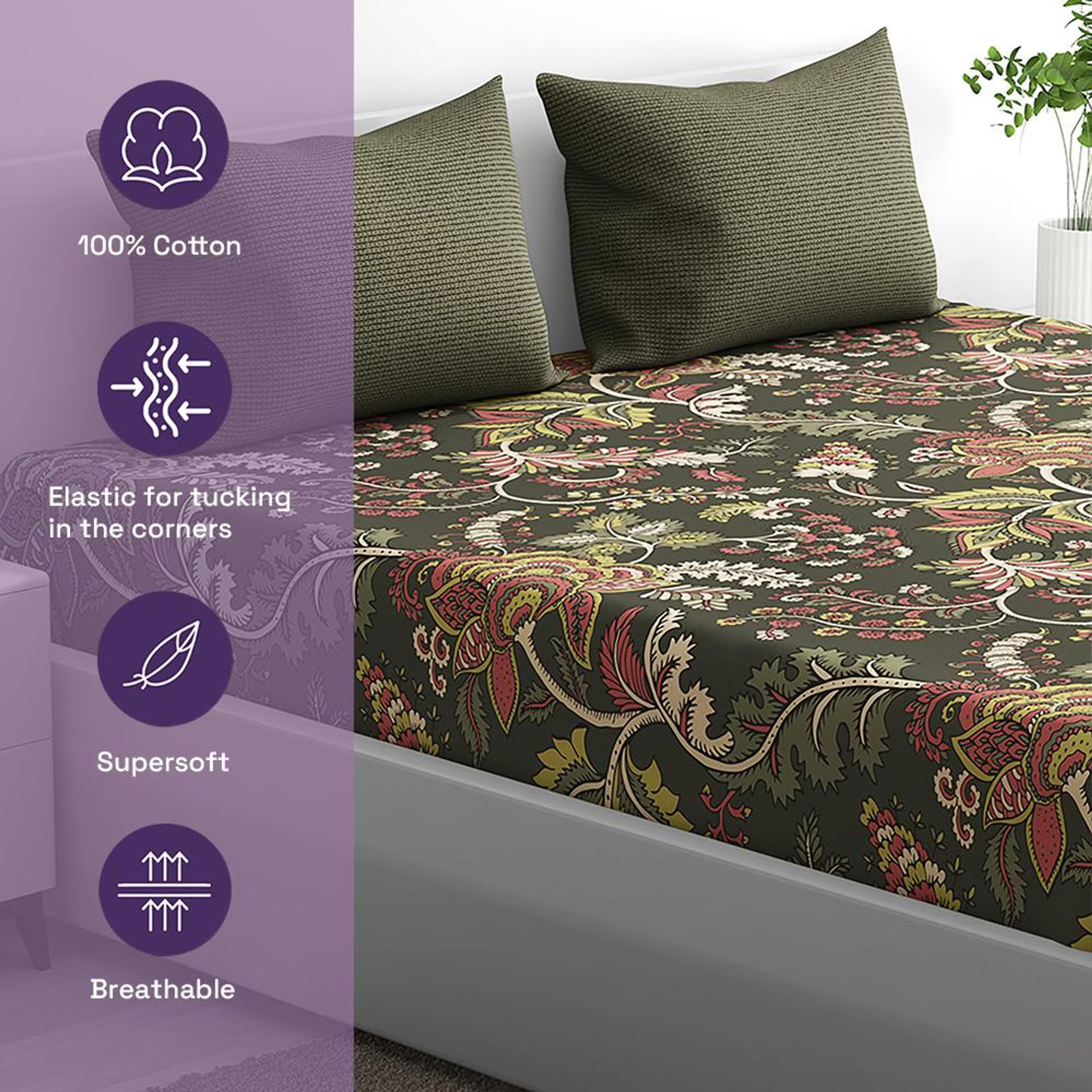 100% Cotton 200 TC Fitted Bedsheet With 1 Pillow Cover | Chintz Single, 72" x 30", Chintz| 1.83m x 76cm Single - 72" x 30 8 100% Cotton 200 TC Fitted Bedsheet With 1 Pillow Cover | Chintz Single, 72" x 30", Chintz| 1.83m x 76cm Single - 72" x 30\