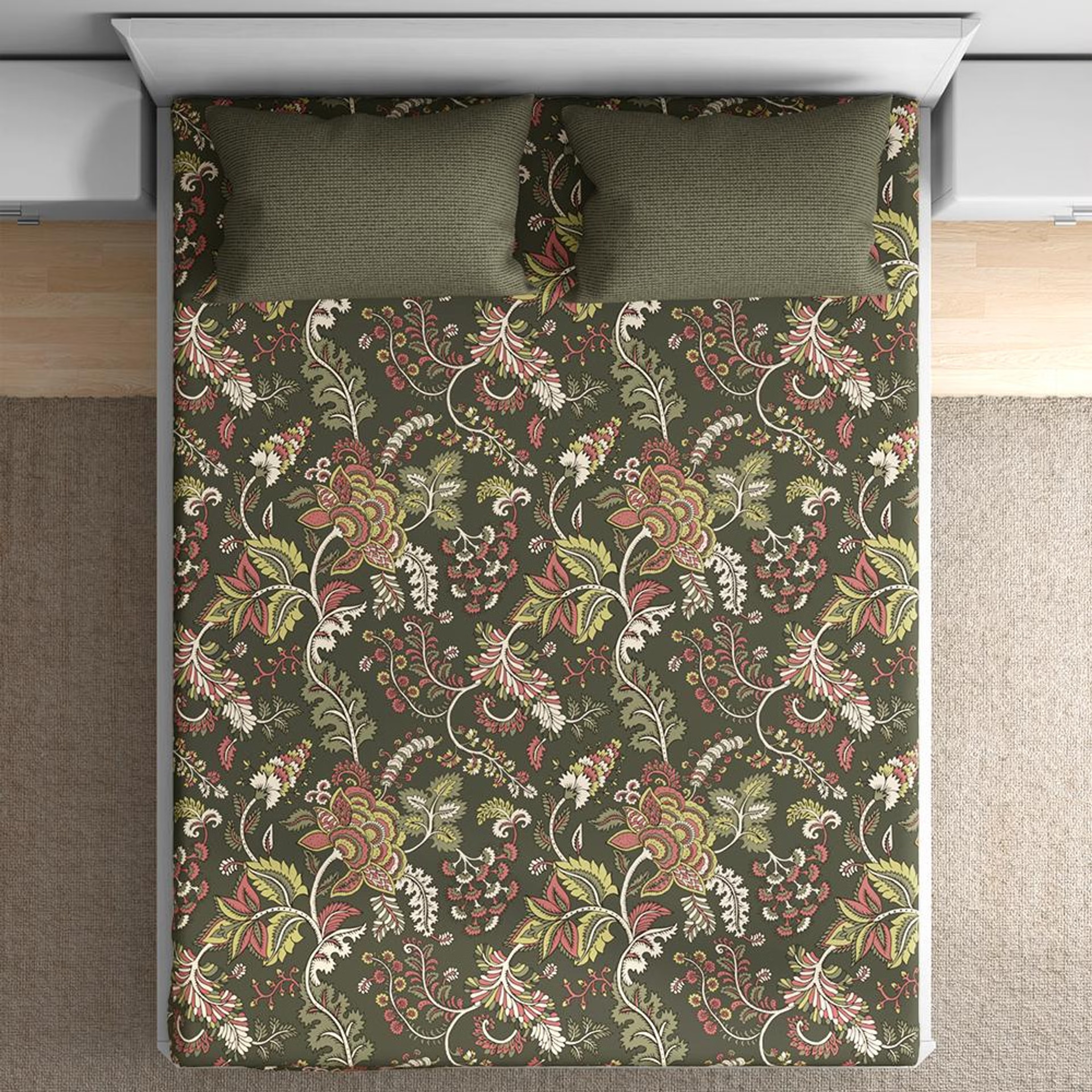 100% Cotton 200 TC Fitted Bedsheet With 2 Pillow Covers | Chintz Queen, 78" x 60", Chintz| 1.98m x 1.52m Queen - 78" x 60\