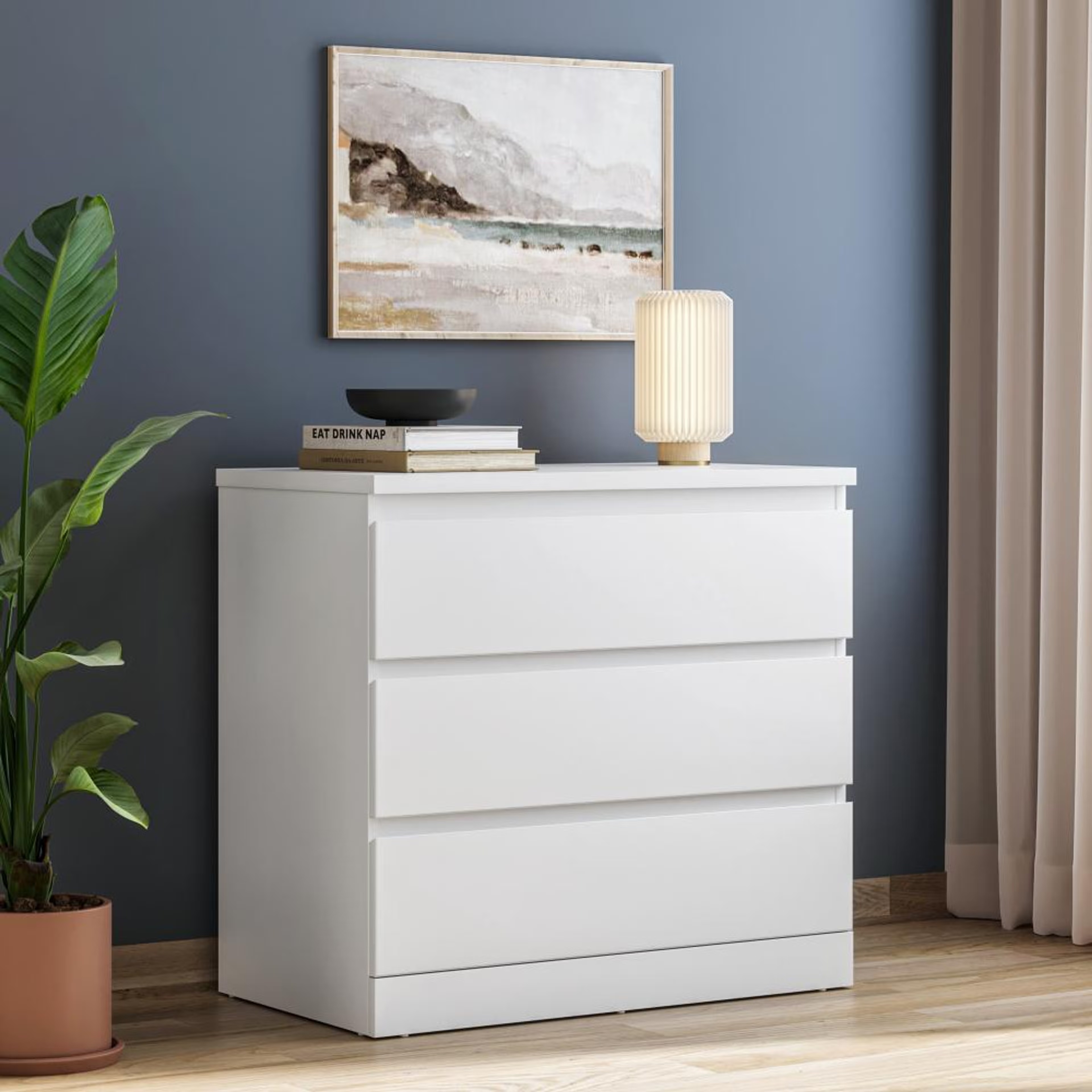 Wakefit Centaur Engineered Wood Chest of Drawer with 3 Drawers 3 Drawer, Frosty White