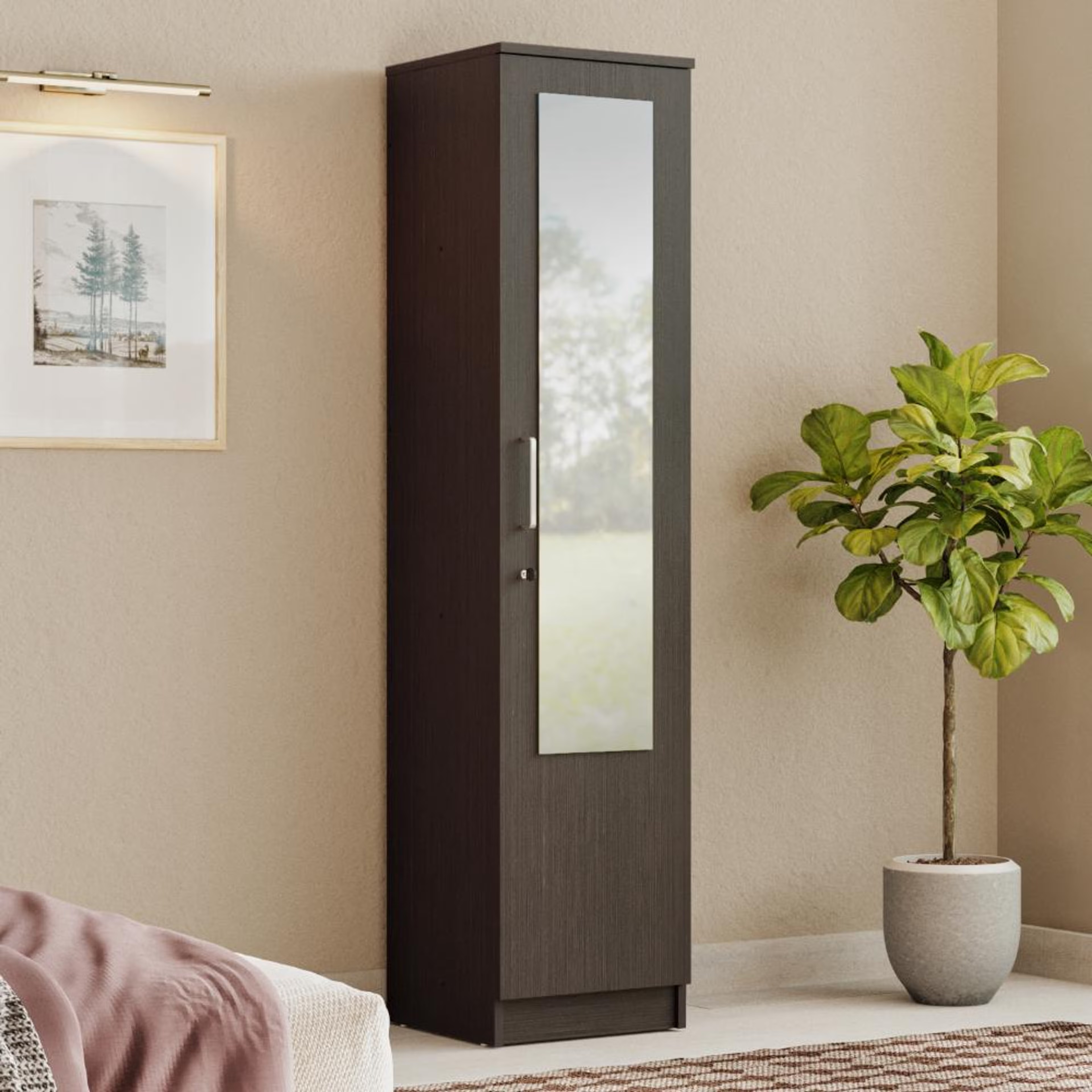 Home 27 Hunor 1 Door Wardrobe with Mirror and Shelves | (Wenge) 1 Door, With Mirror, Wenge