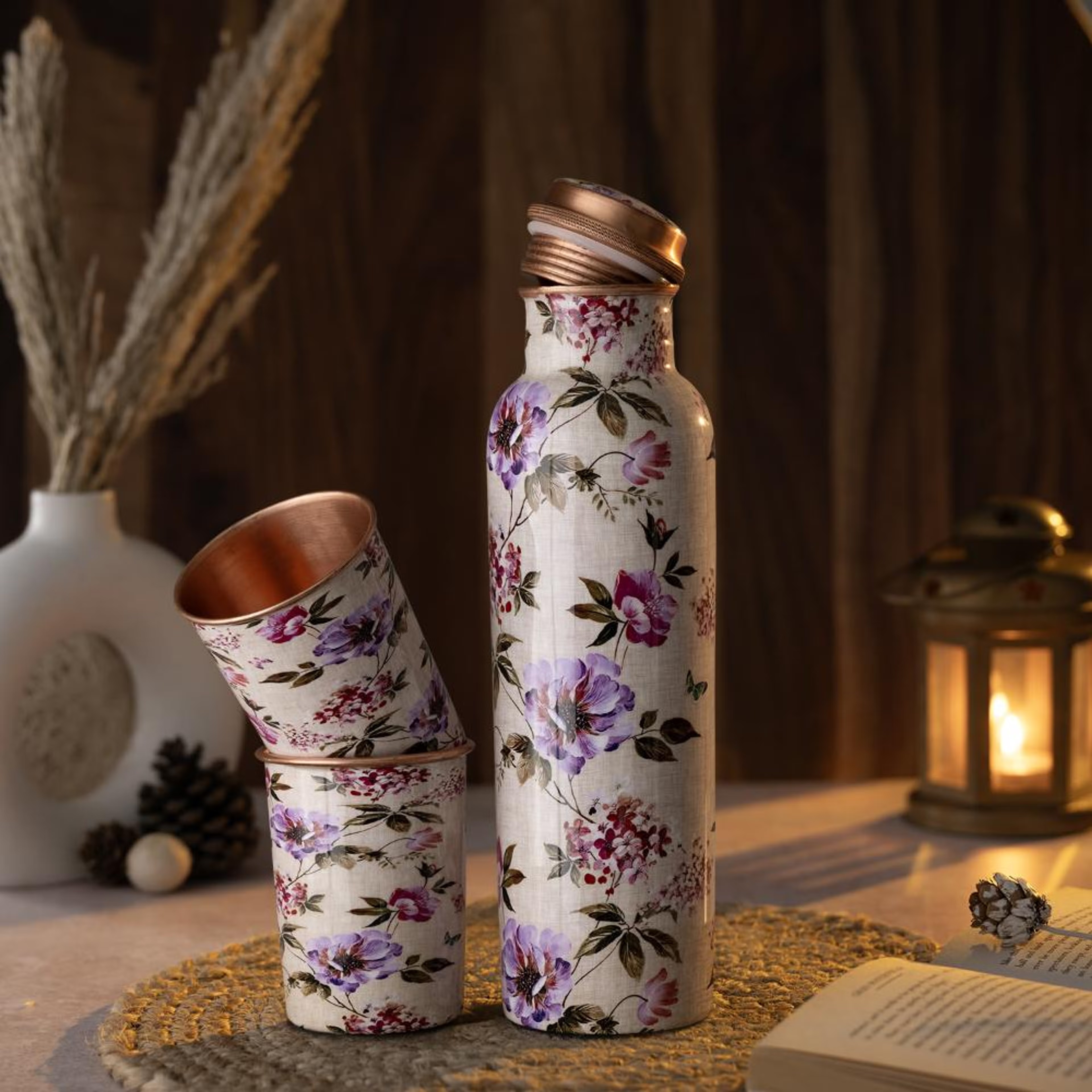 Designer Printed Copper Bottle | 1 Litre | 100% Pure Copper | Leak Proof & BPA Free | Office Bottle | Ayurveda Recommended | Boosts immunity| Supports Digestive & Liver Health | Tyrin Copper Bottle, Set of 1