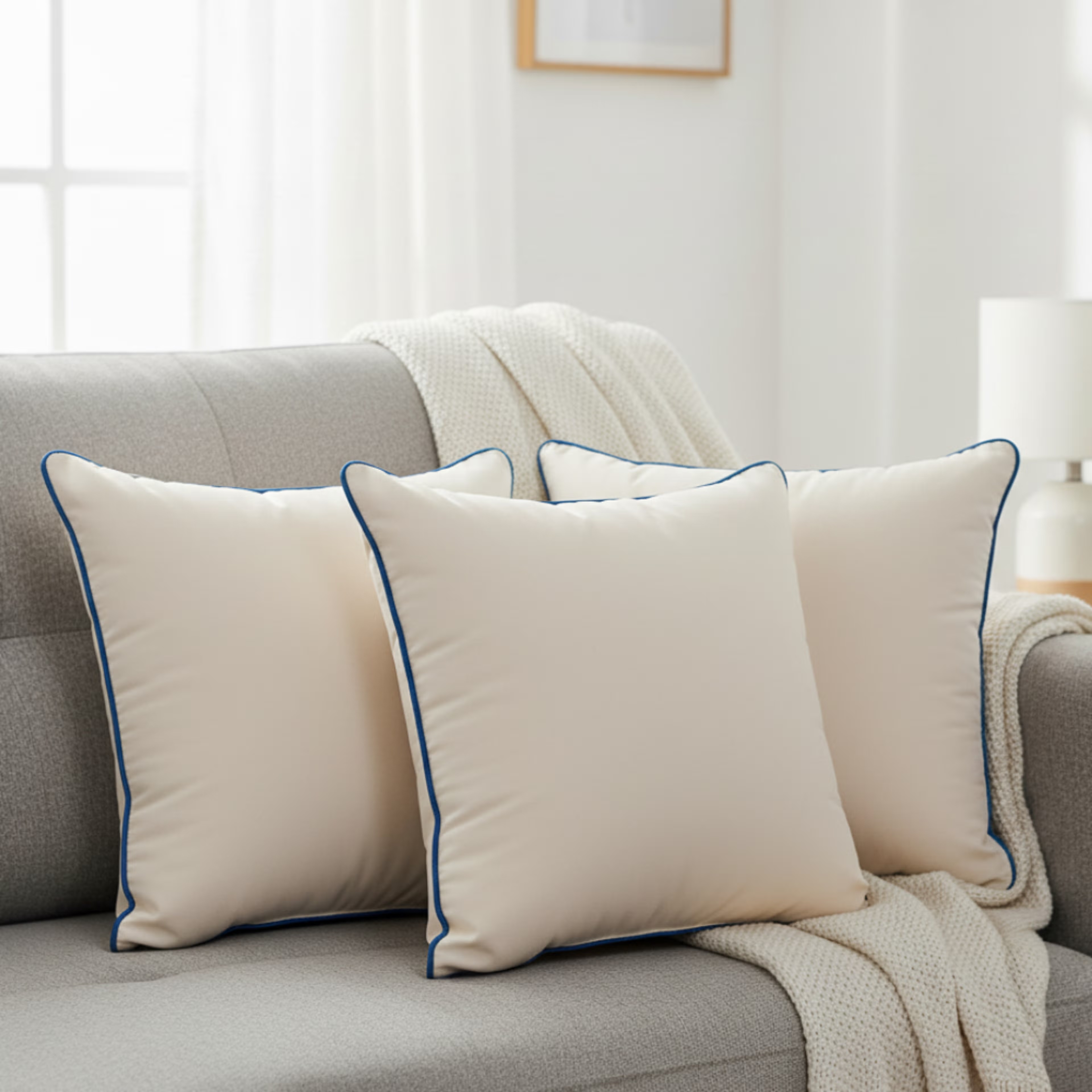 Cushion | Pack of 3 | 16x16 Inch | Hollow Fiber Filling | Use With or Without Cover | For Sofa & Bed | Gentle Machine Wash | Taupe 16"x16\