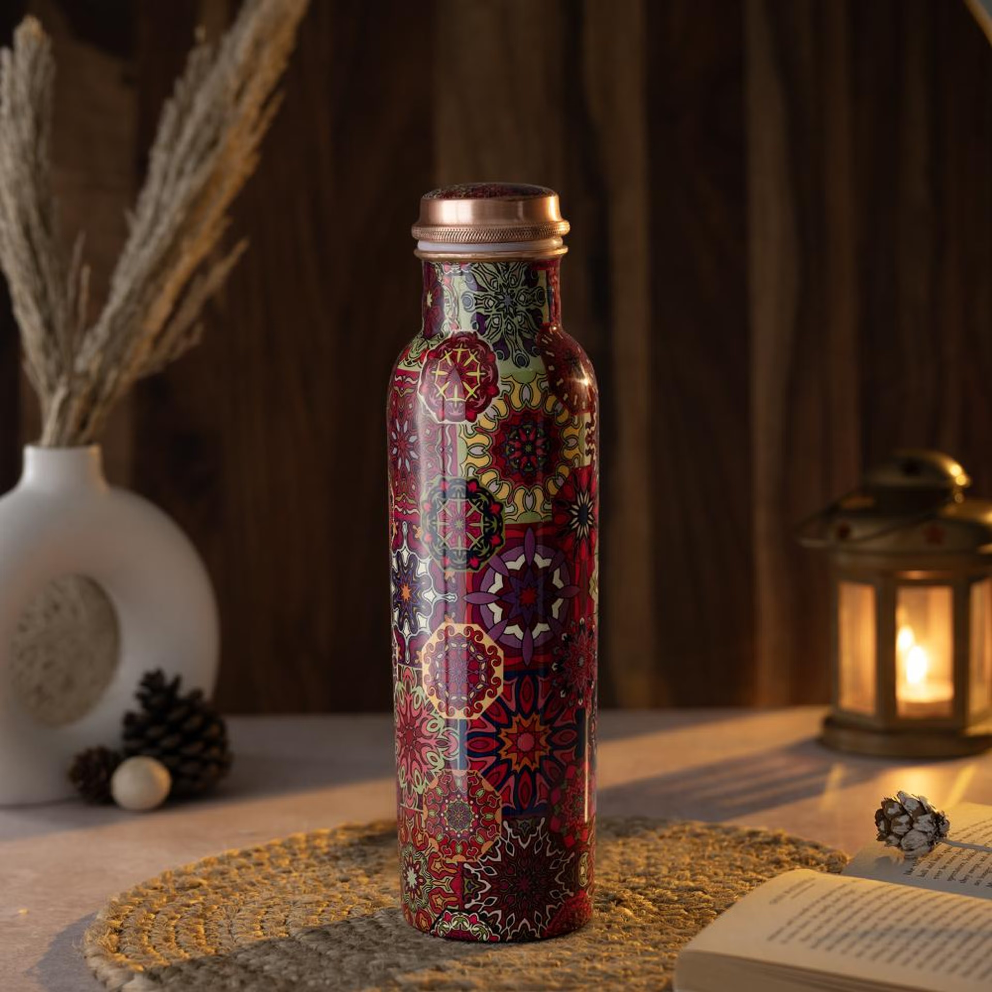 Designer Printed Copper Bottle | 1 Litre | 100% Pure Copper | Leak Proof & BPA Free | Office Bottle | Ayurveda Recommended | Boosts immunity| Supports Digestive & Liver Health | Thora Copper Bottle, Set of 1