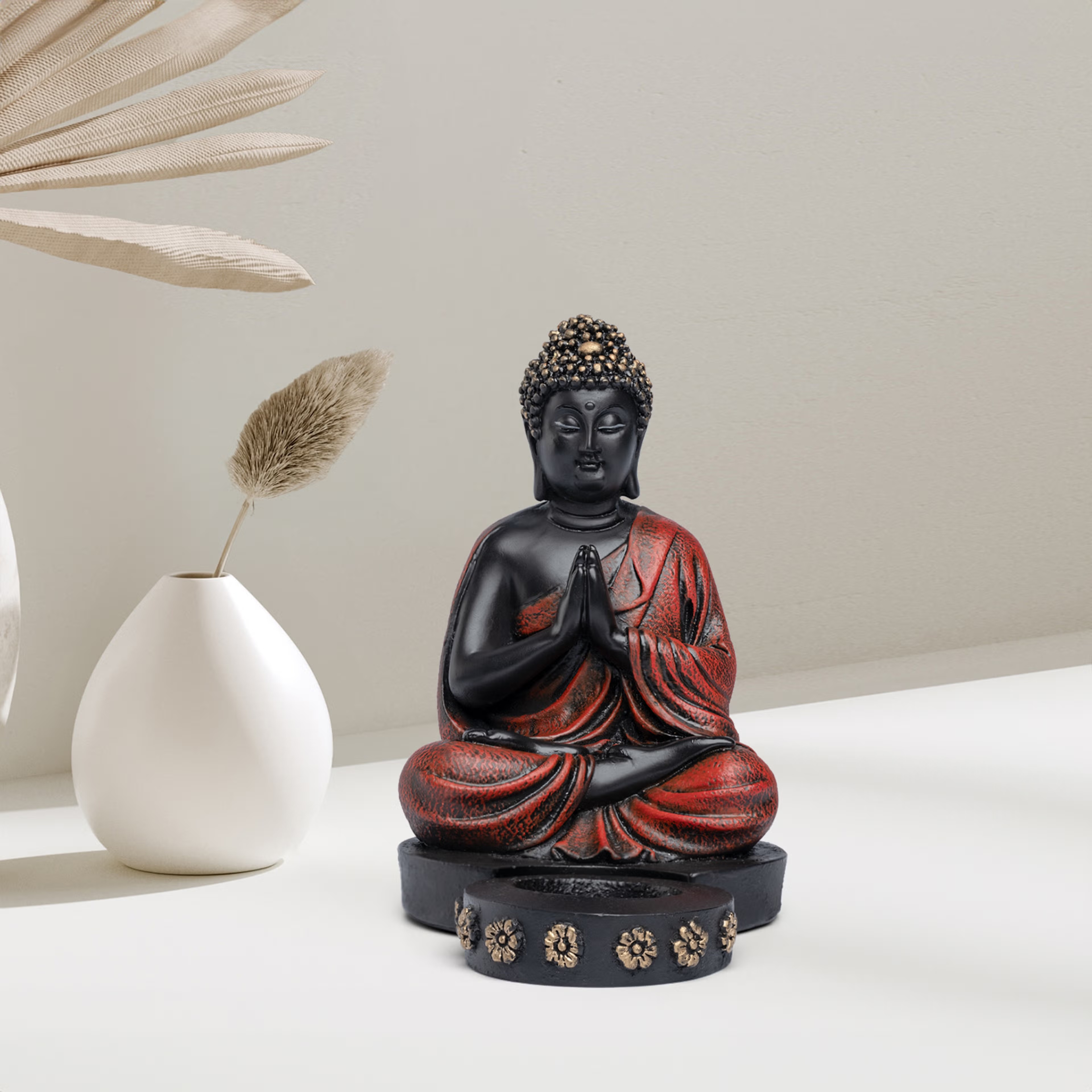 Wakefit Healing Buddha Tealight Holder Polyrasin, Set of 1