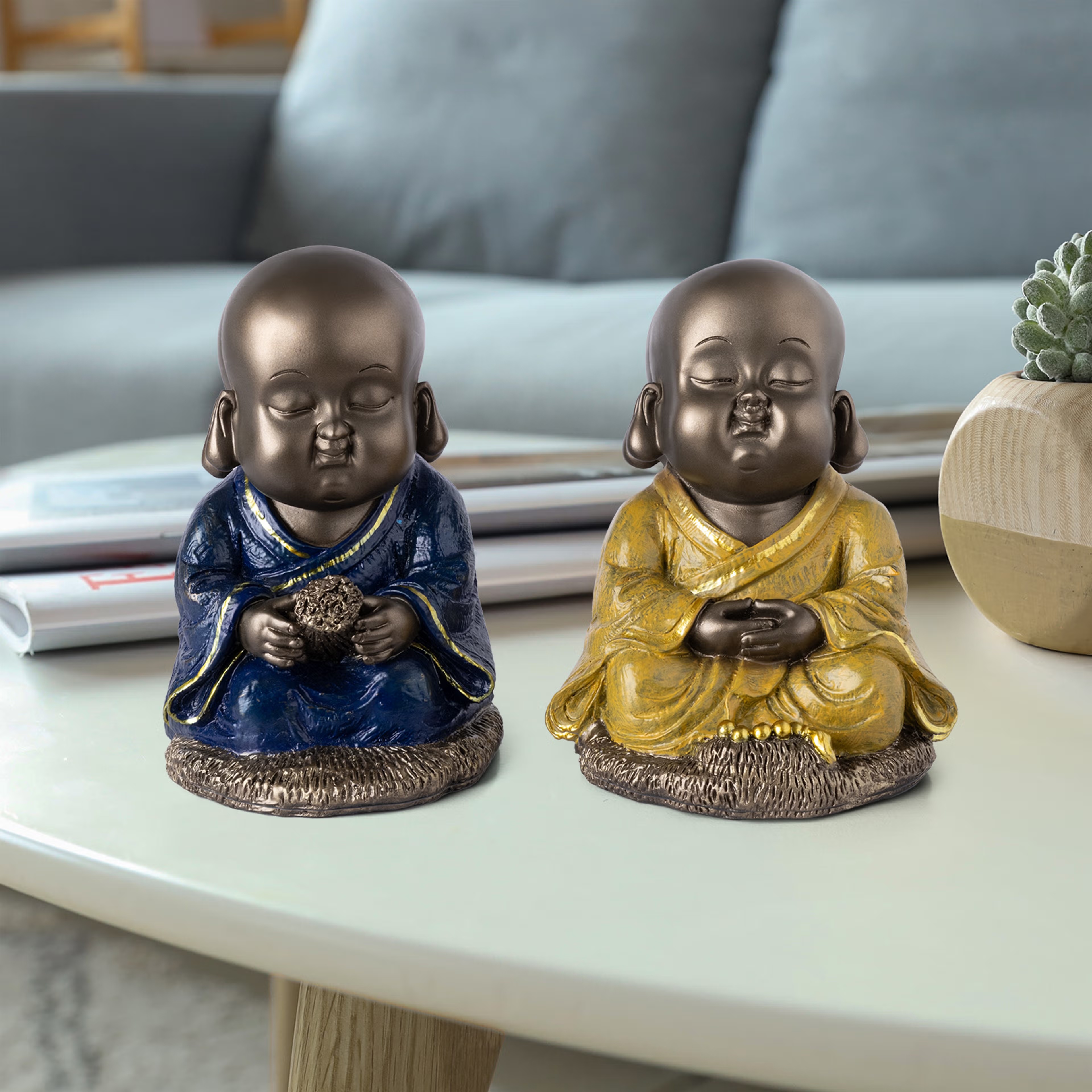 Wakefit Miniature Serenity Monks (Set of 2) Polyrasin, Set of 2