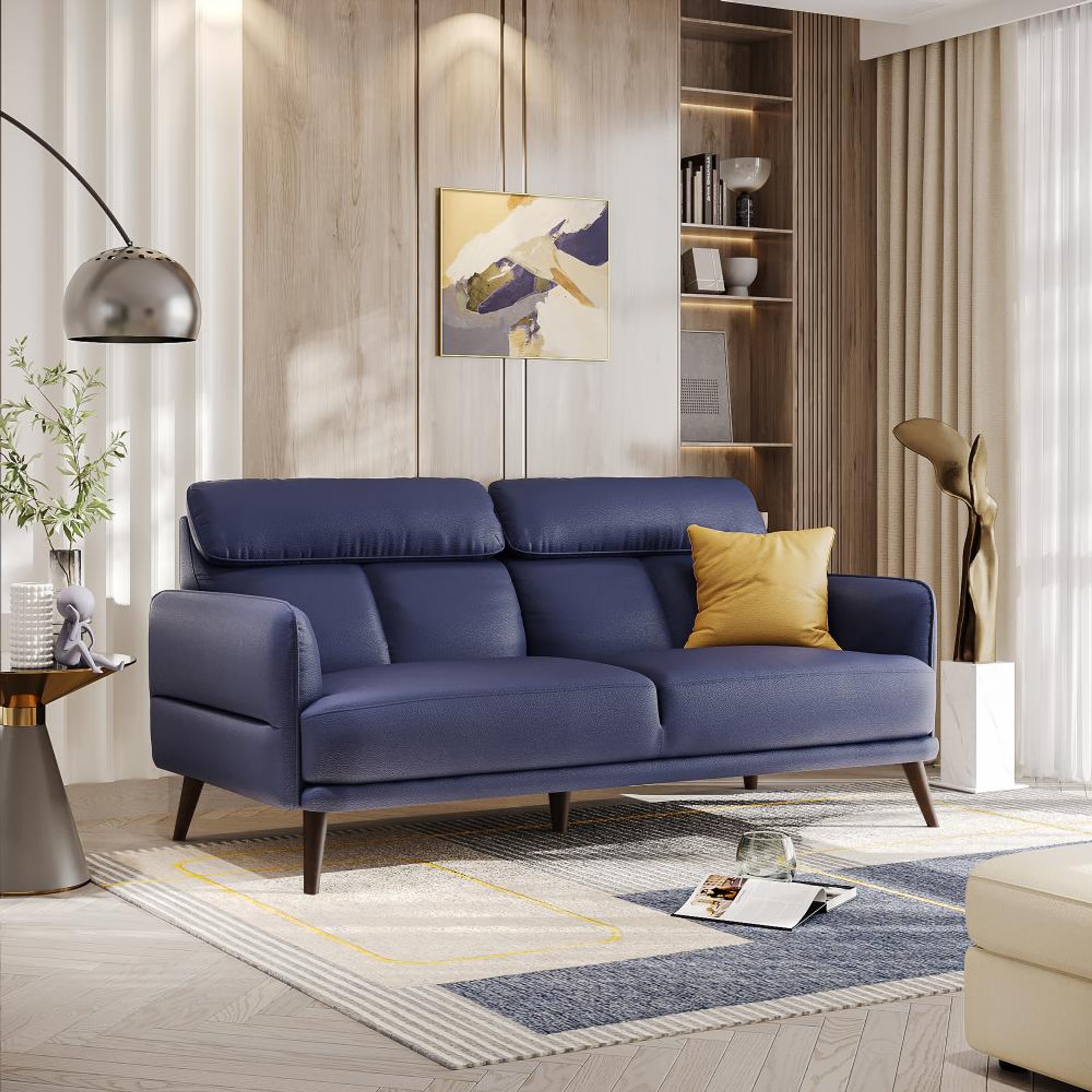 Wakefit Azores Sofa - Three Seater Three Seater, Blue