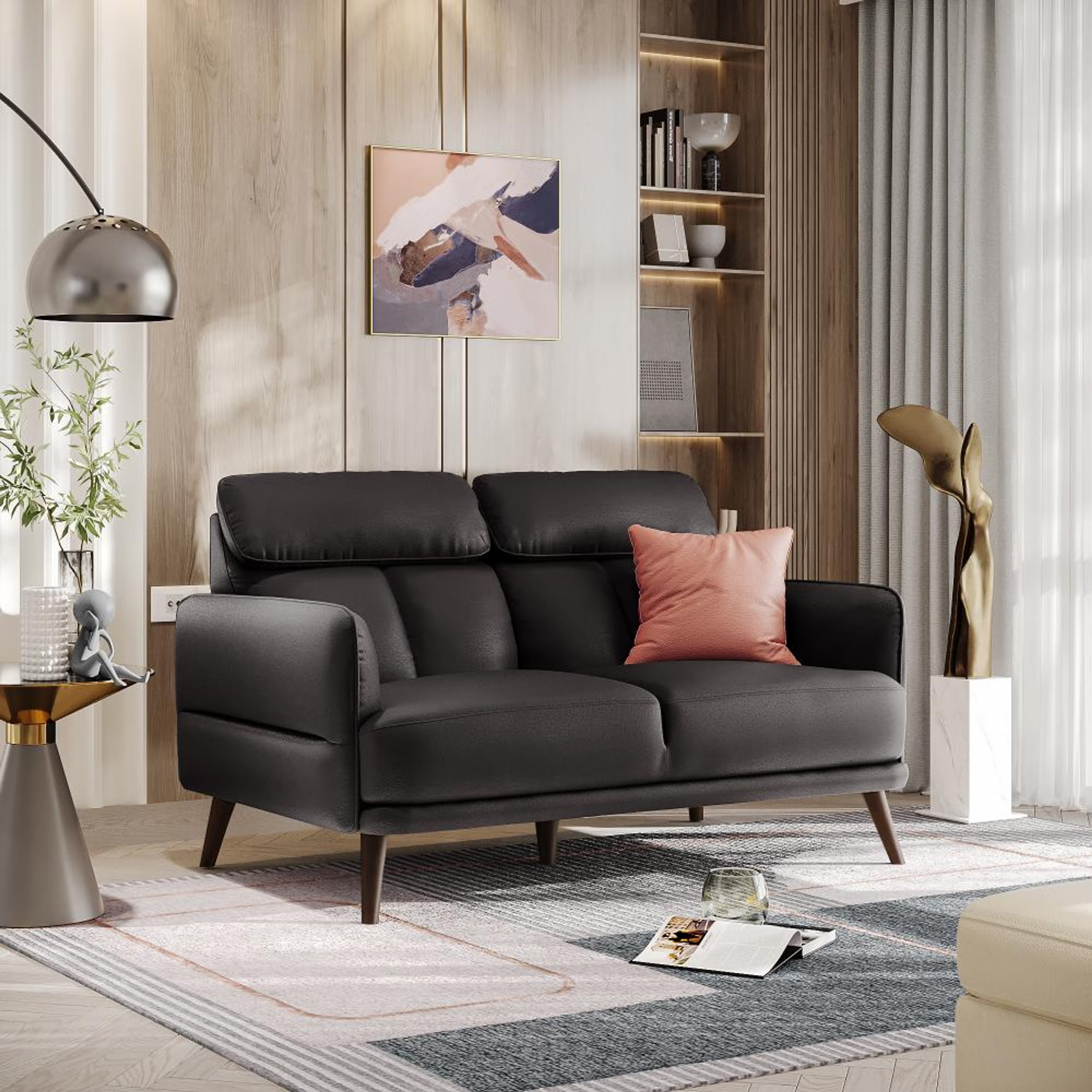 Wakefit Azores Sofa - Two Seater Two Seater, Black