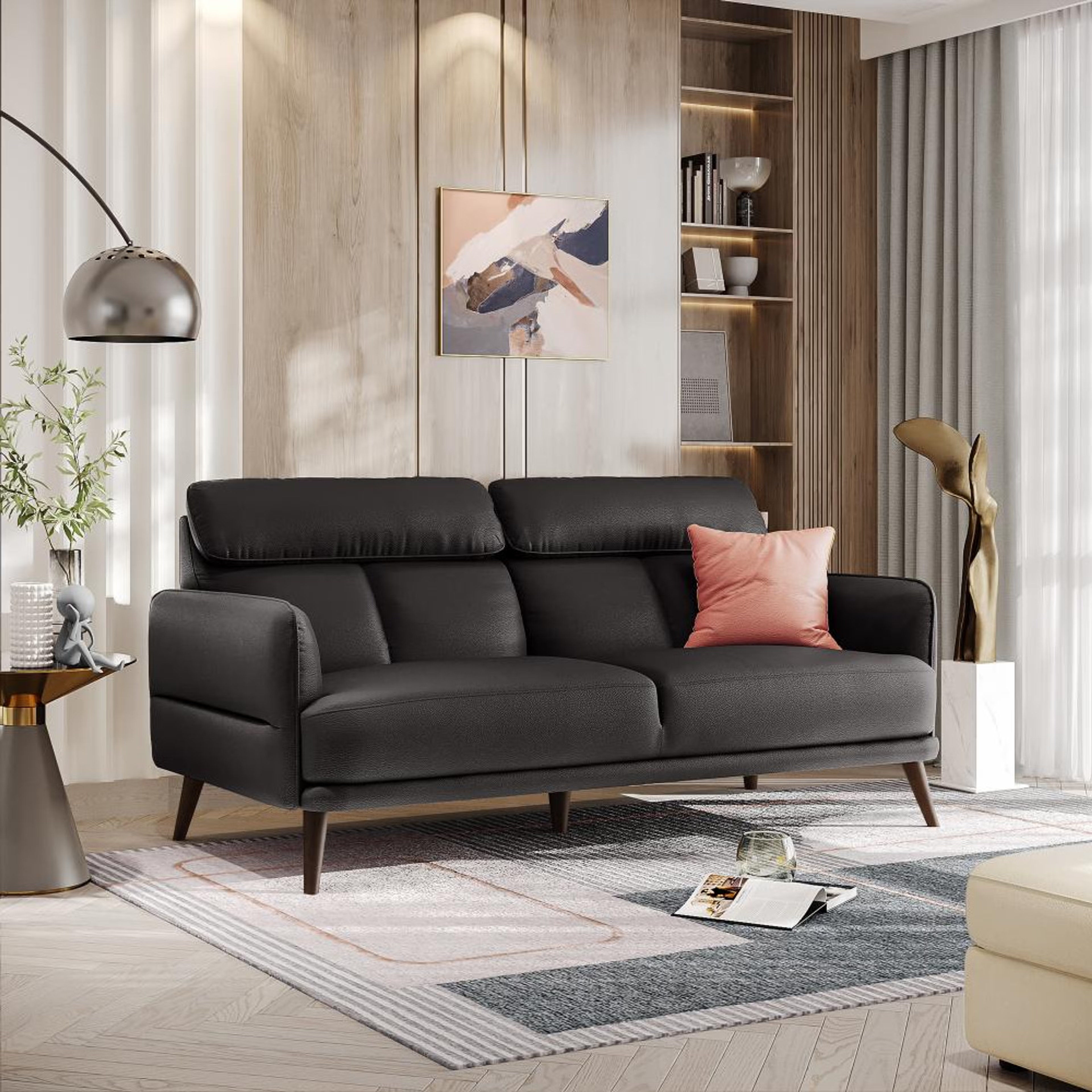 Wakefit Azores Sofa - Three Seater Three Seater, Black