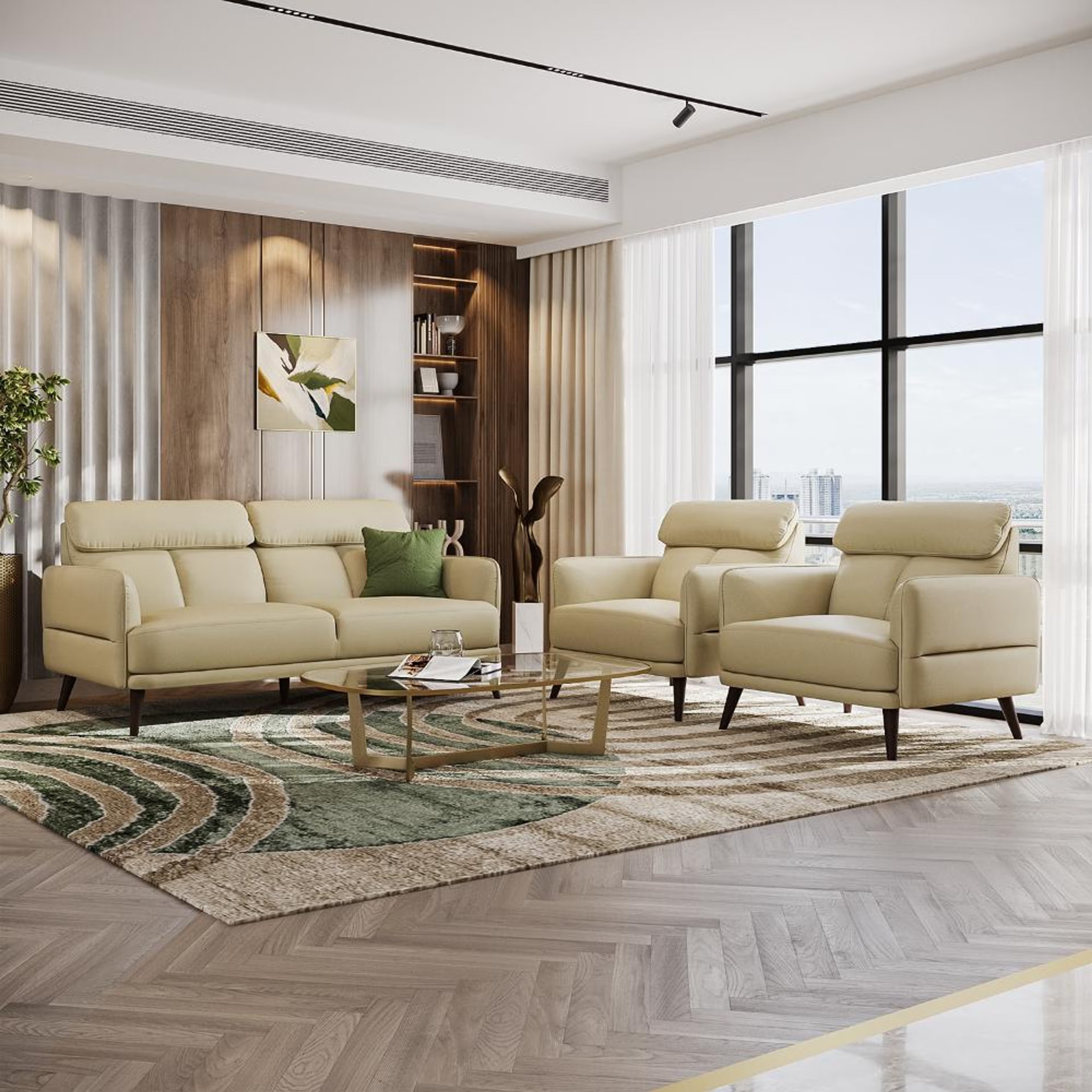 Wakefit Azores Sofa Set (3+1+1) Seater Set (3+1+1), Beige