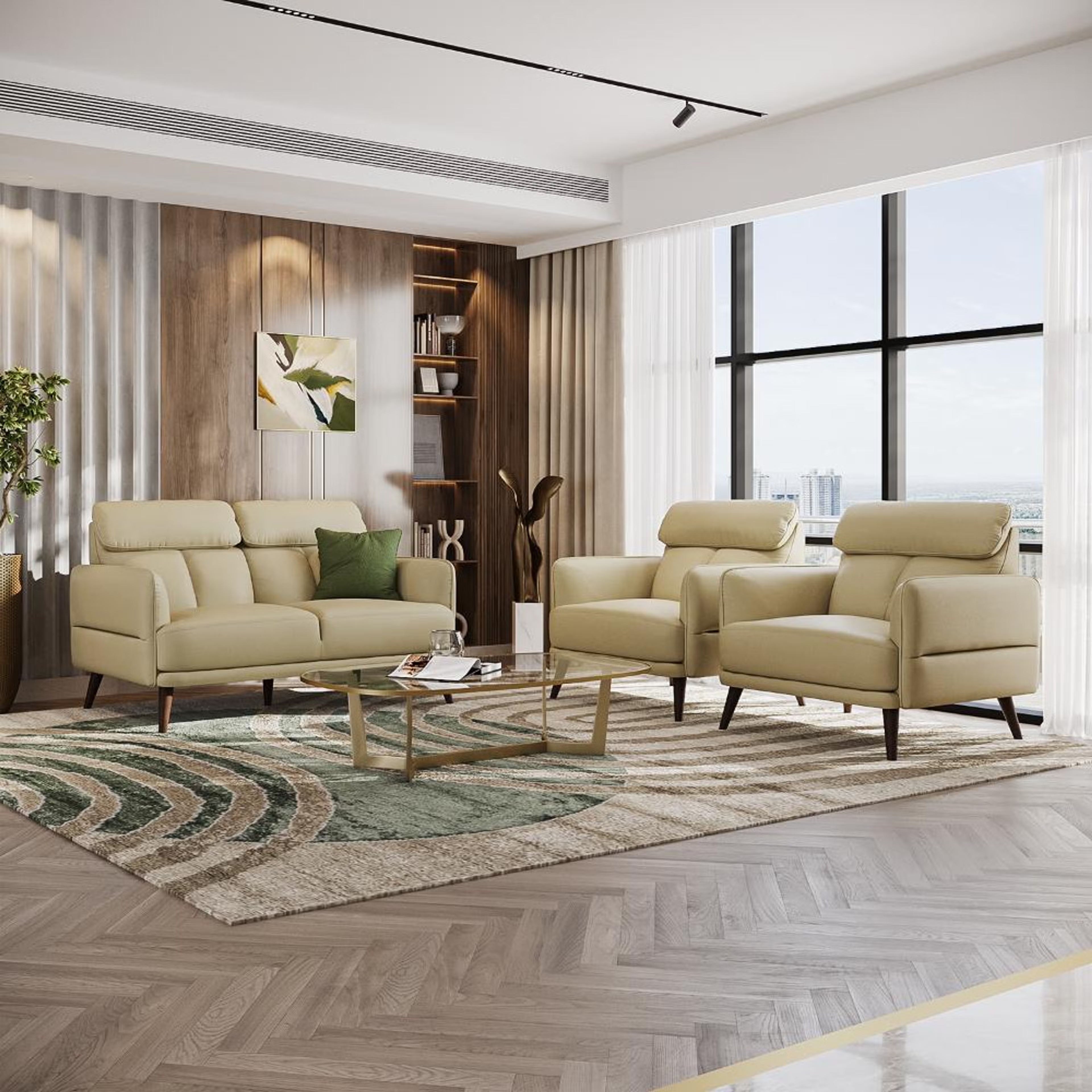 Home 39 Wakefit Azores Sofa Set (2+1+1) Seater Set (2+1+1), Beige