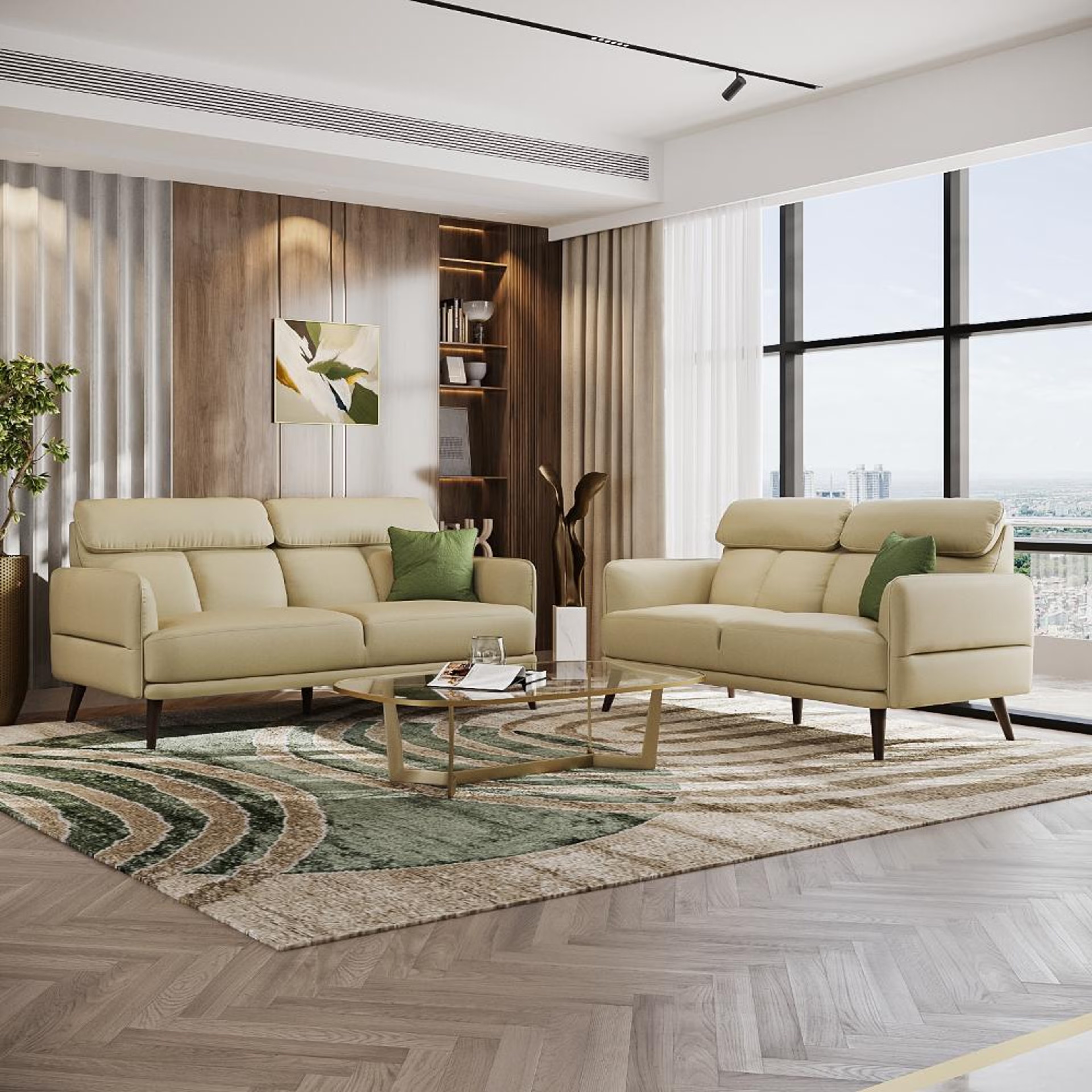 Wakefit Azores Sofa Set (3+2) Seater Set (3+2), Beige