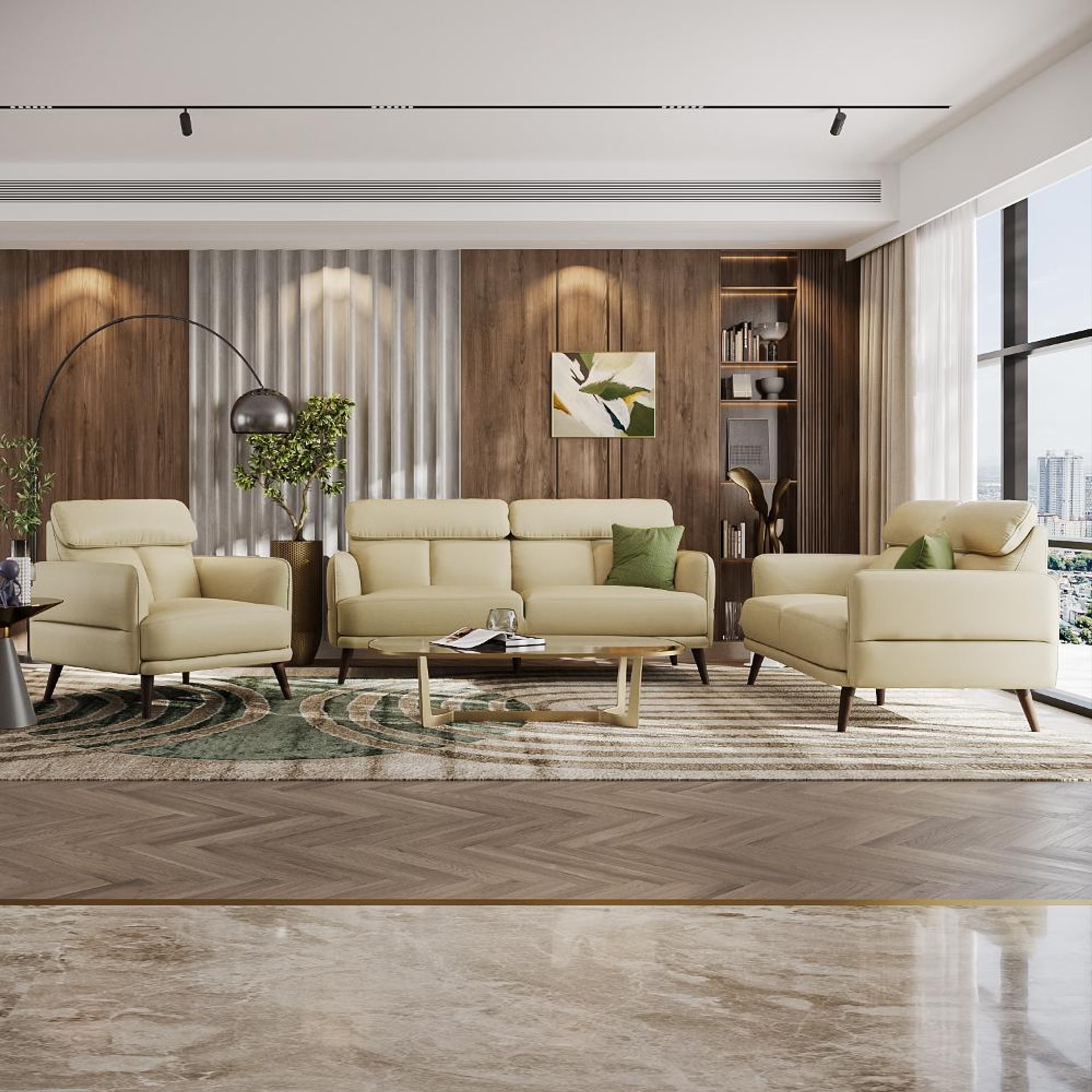 Home 28 Wakefit Azores Sofa Set (3+2+1) Seater Set (3+2+1), Beige