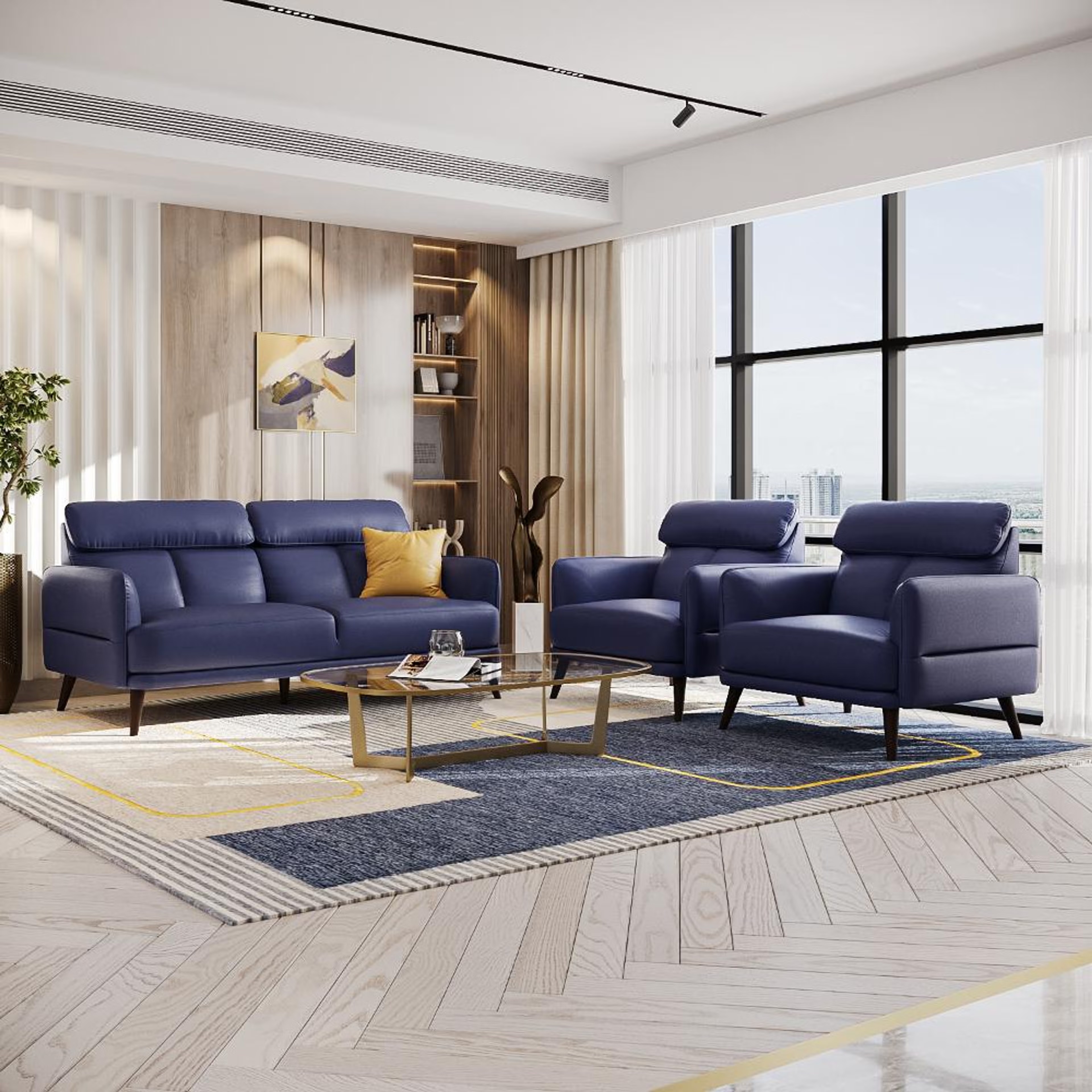 Wakefit Azores Sofa Set (3+1+1) Seater Set (3+1+1), Blue