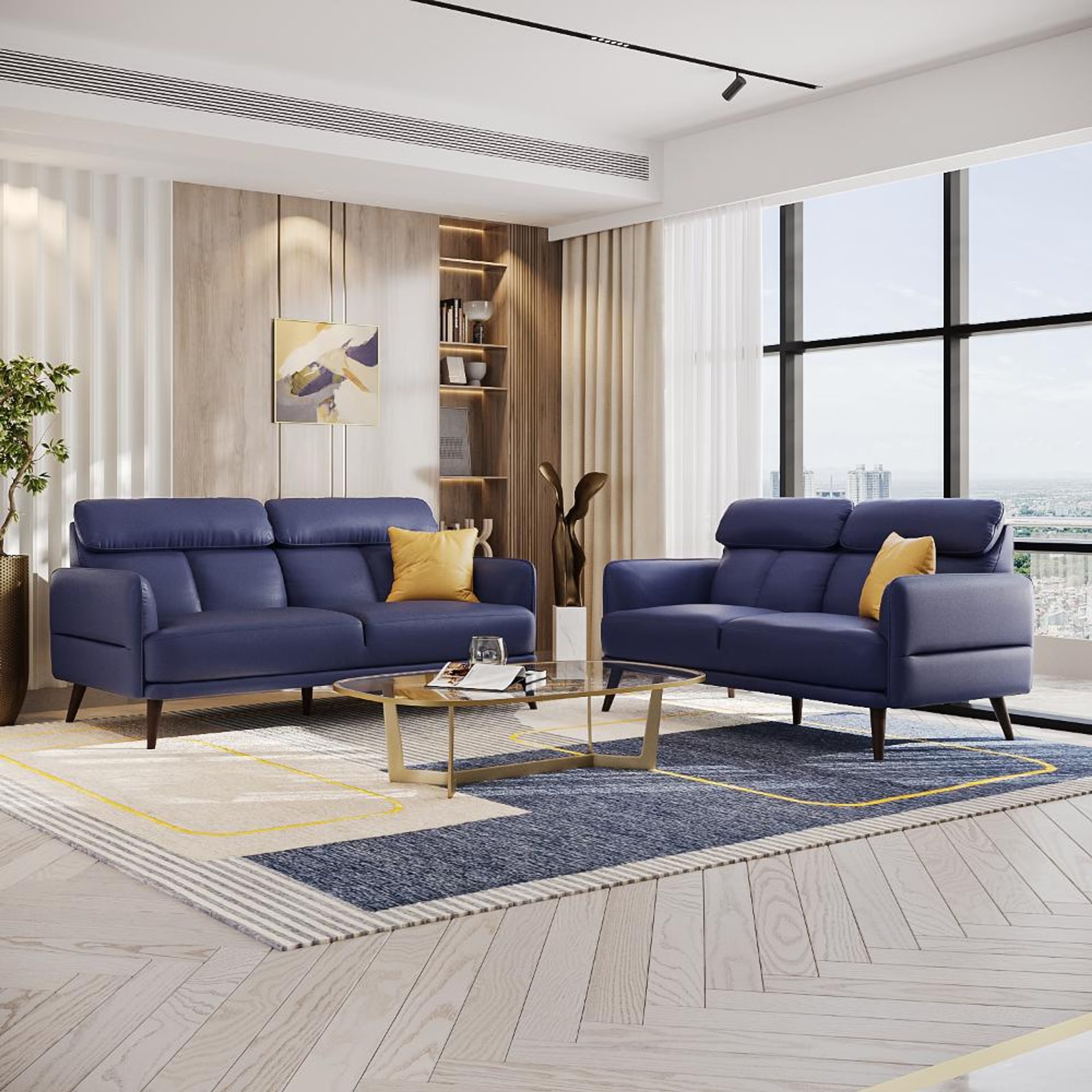 Home 44 Wakefit Azores Sofa Set (3+2) Seater Set (3+2), Blue