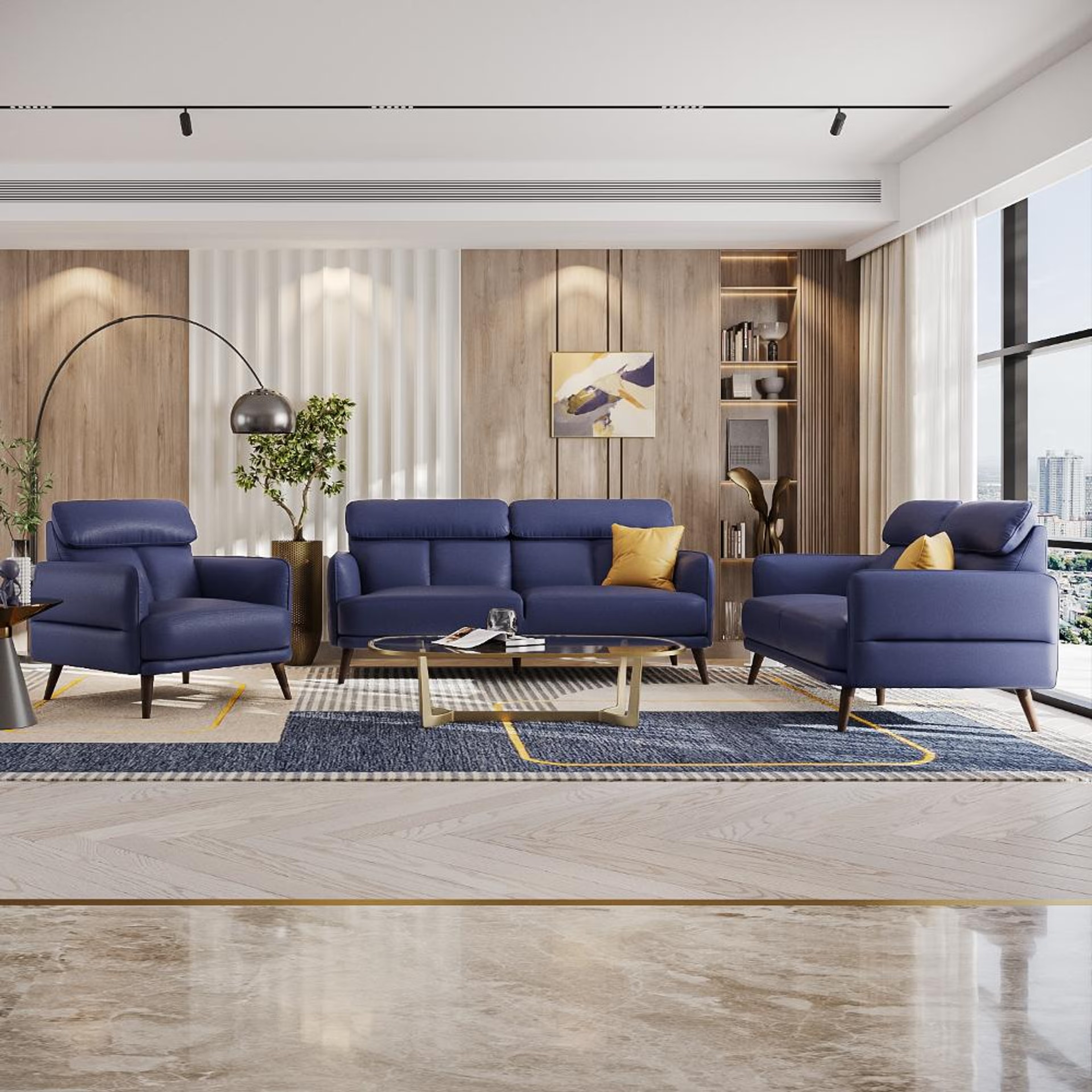 Wakefit Azores Sofa Set (3+2+1) Seater Set (3+2+1), Blue