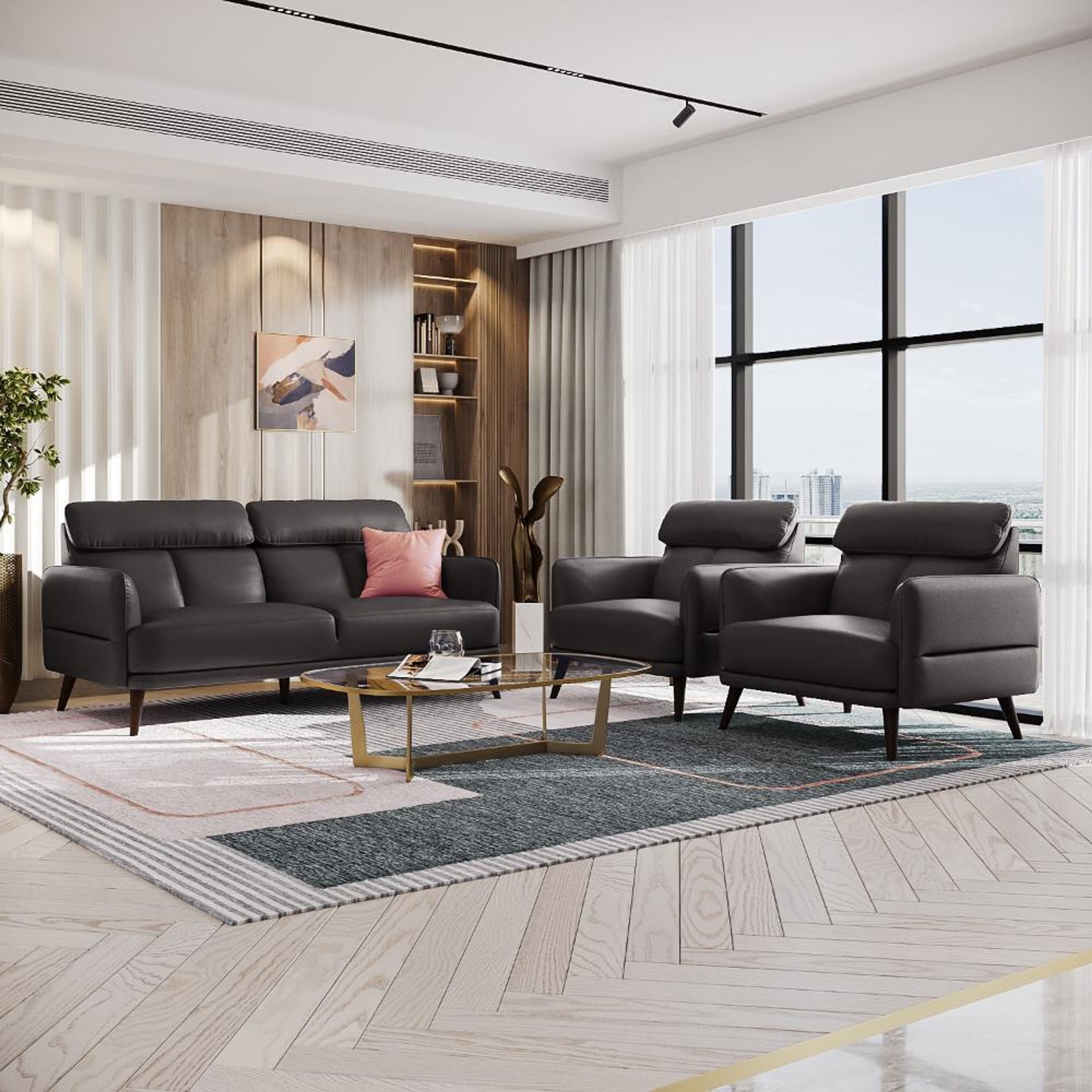 Wakefit Azores Sofa Set (3+1+1) Seater Set (3+1+1), Black