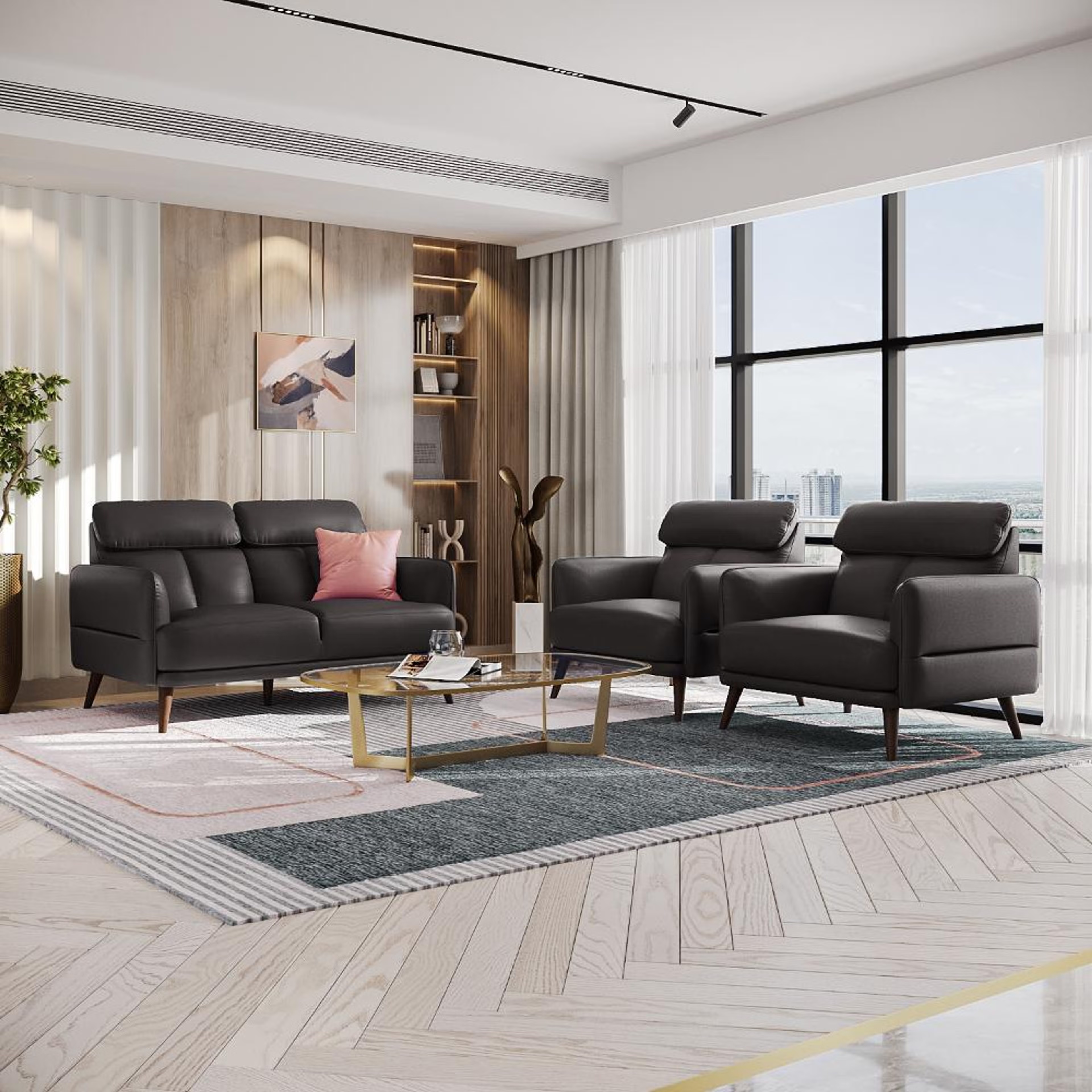 Wakefit Azores Sofa Set (2+1+1) Seater Set (2+1+1), Black