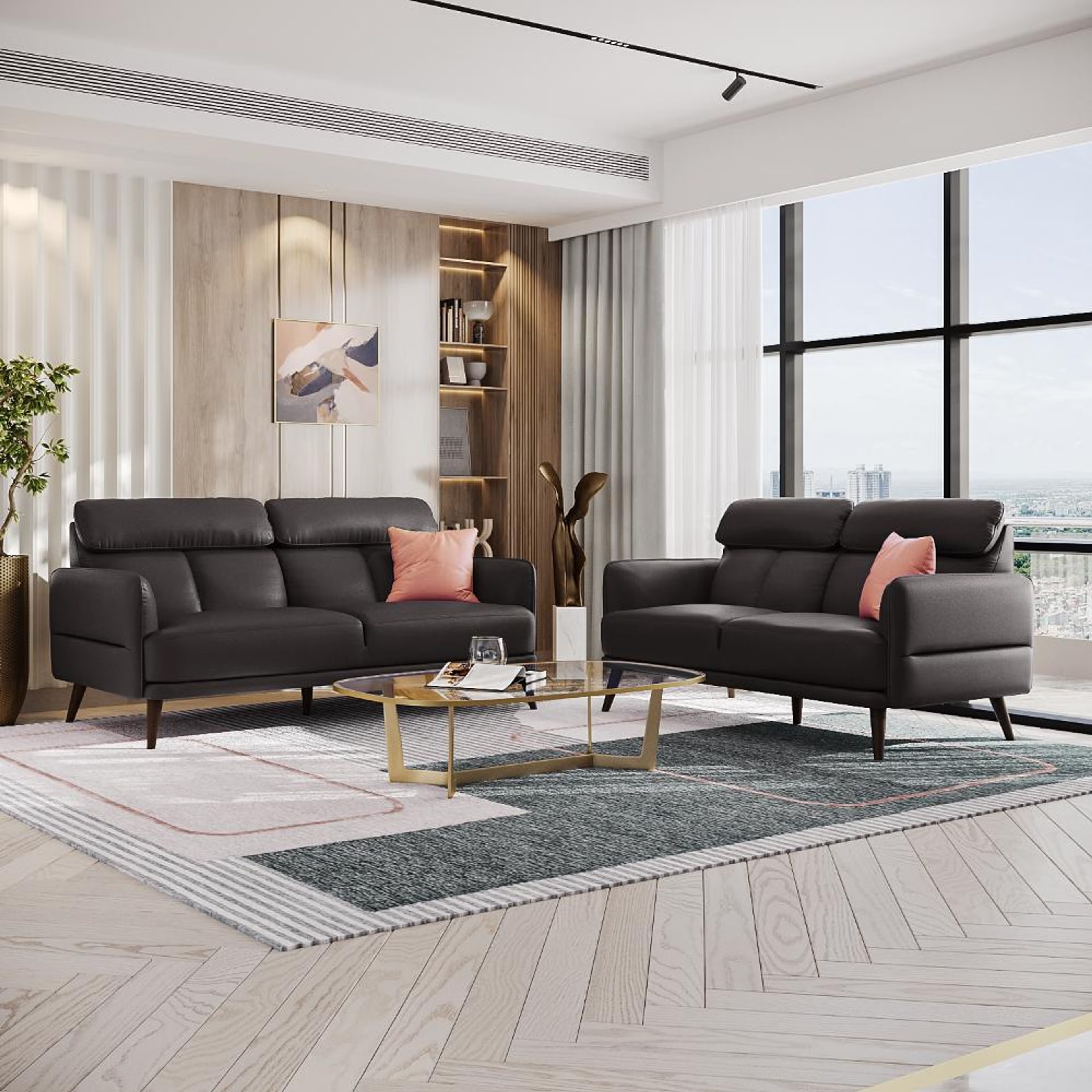Wakefit Azores Sofa Set (3+2) Seater Set (3+2), Black