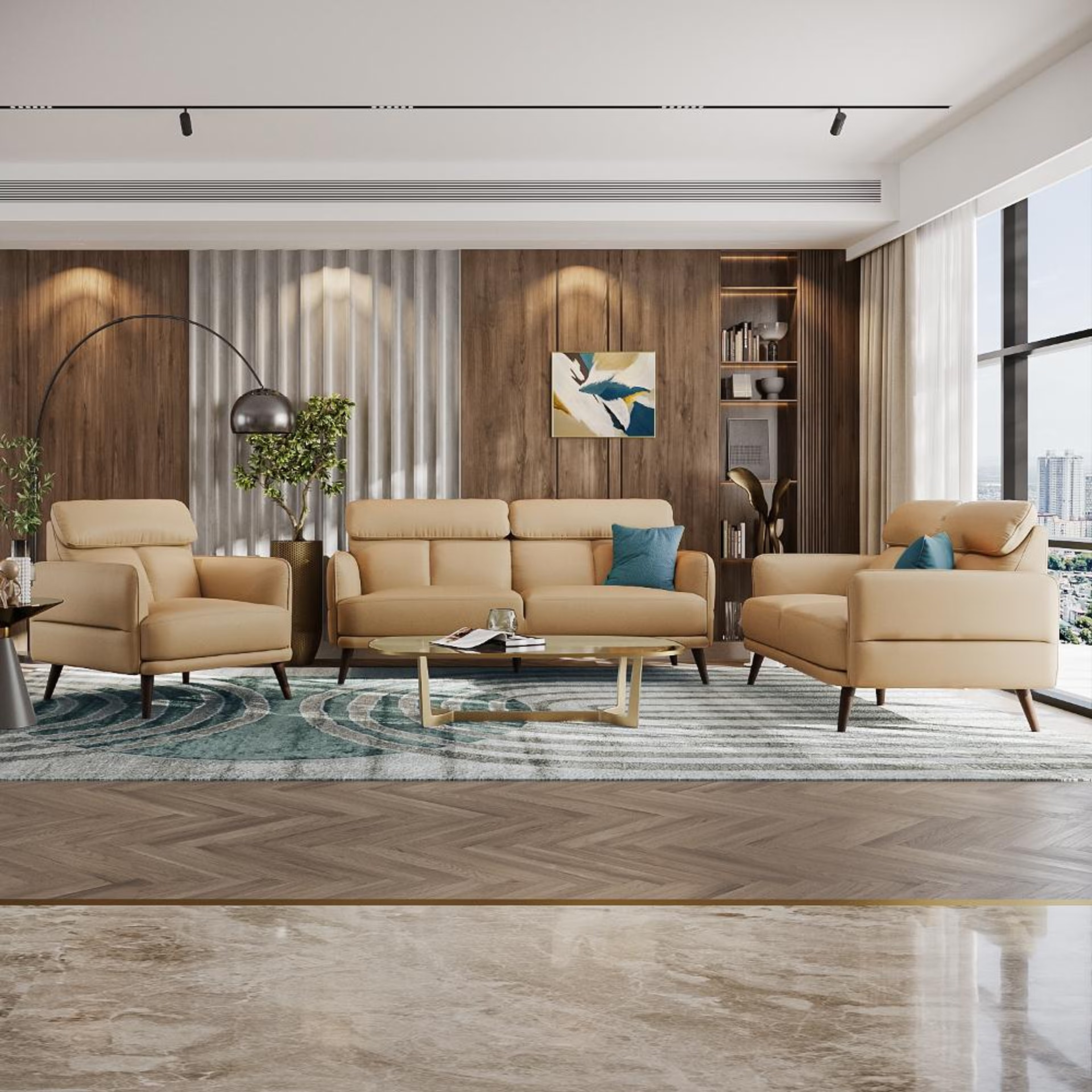 Wakefit Azores Sofa Set (3+2+1) Seater Set (3+2+1), Ivory