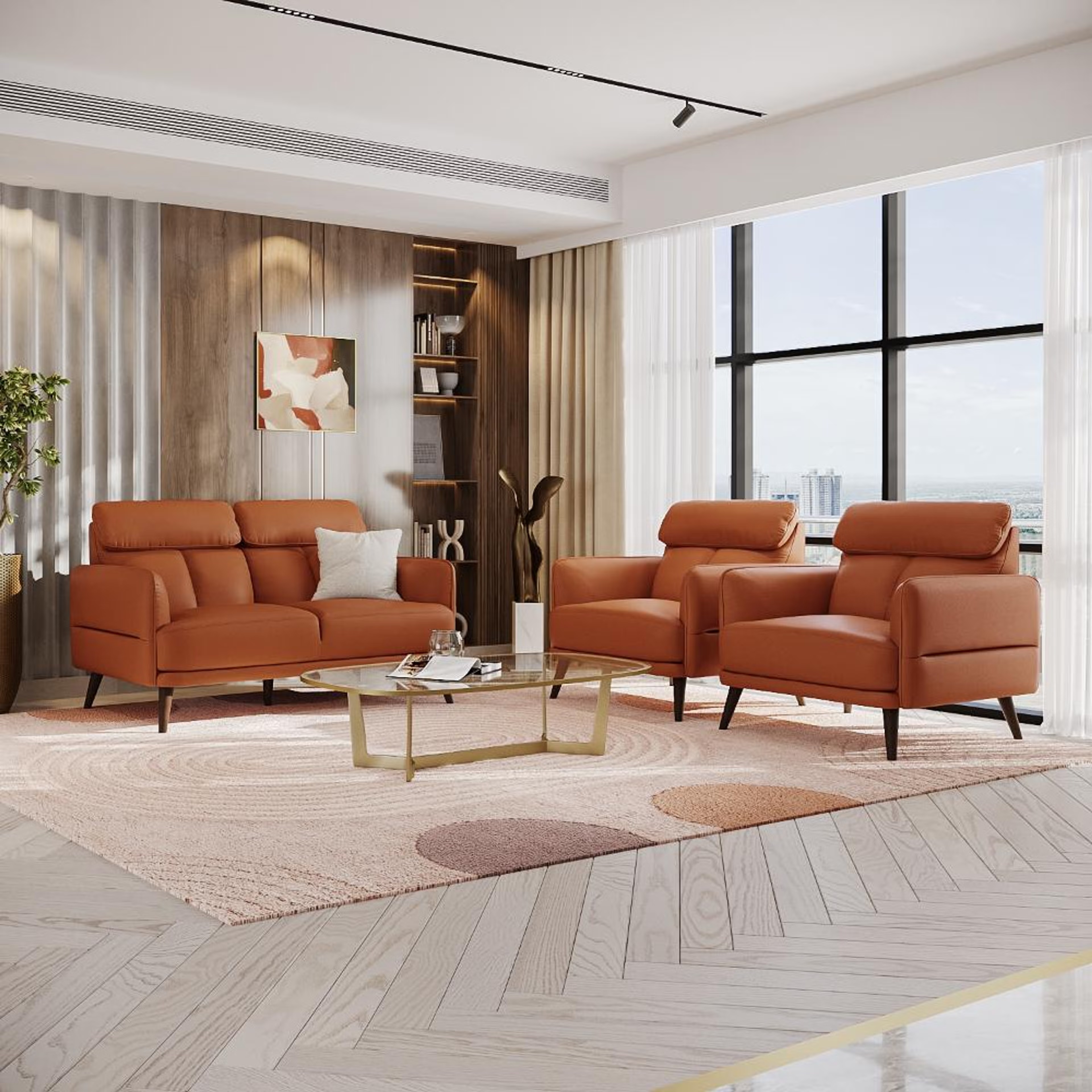 Wakefit Azores Sofa Set (2+1+1) Seater Set (2+1+1), Tan