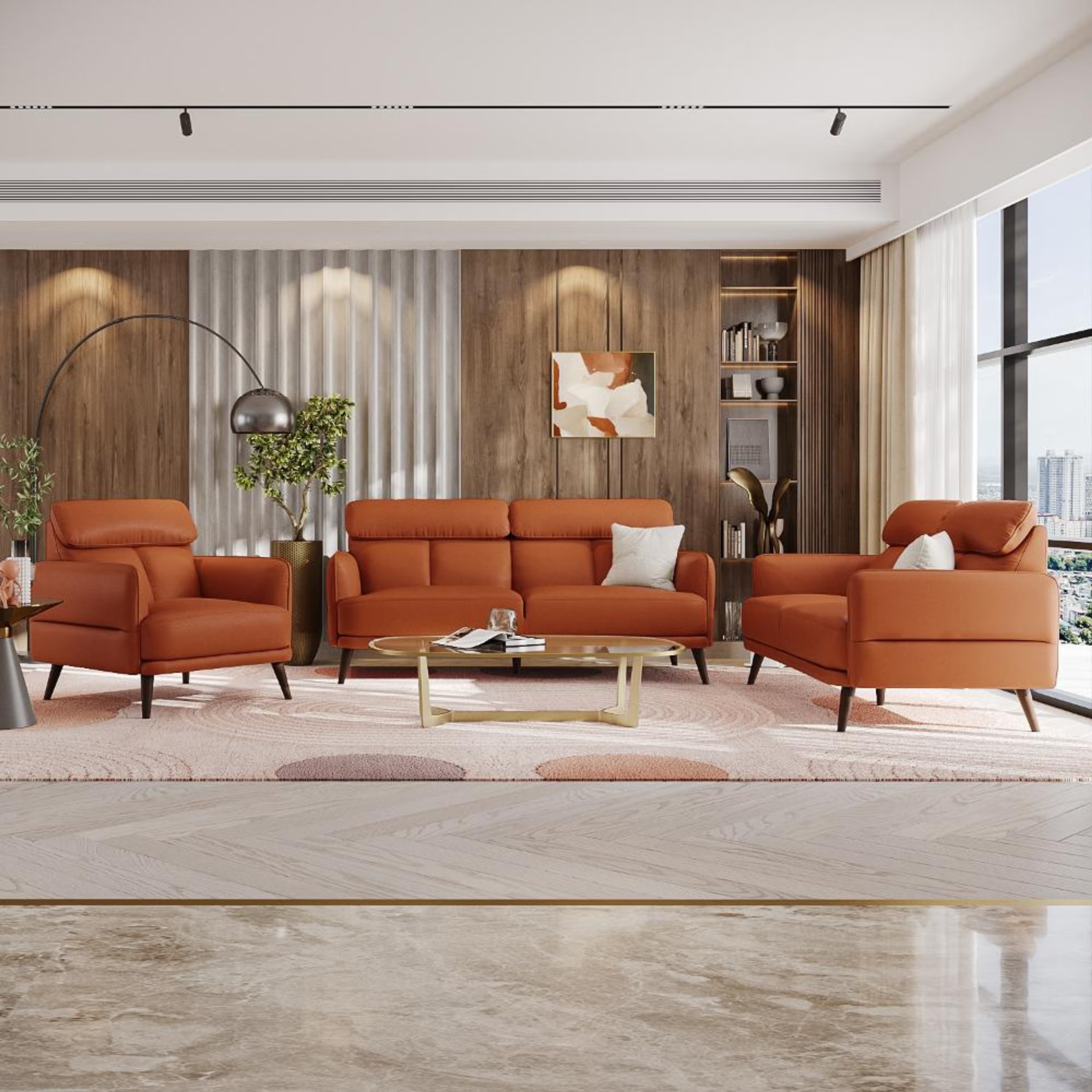 Wakefit Azores Sofa Set (3+2+1) Seater Set (3+2+1), Tan