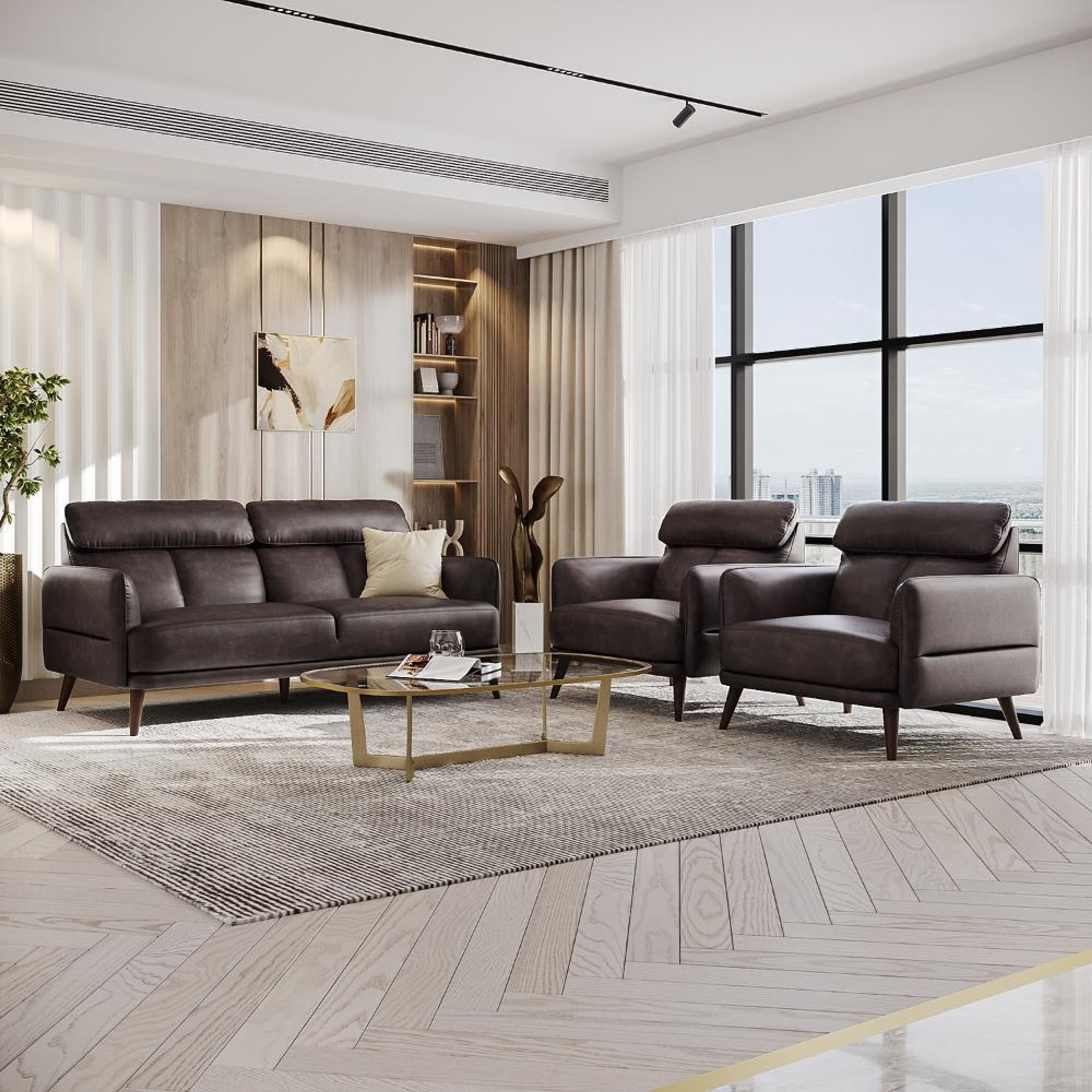 Home 31 Wakefit Azores Sofa Set (3+1+1) Seater Set (3+1+1), Brown