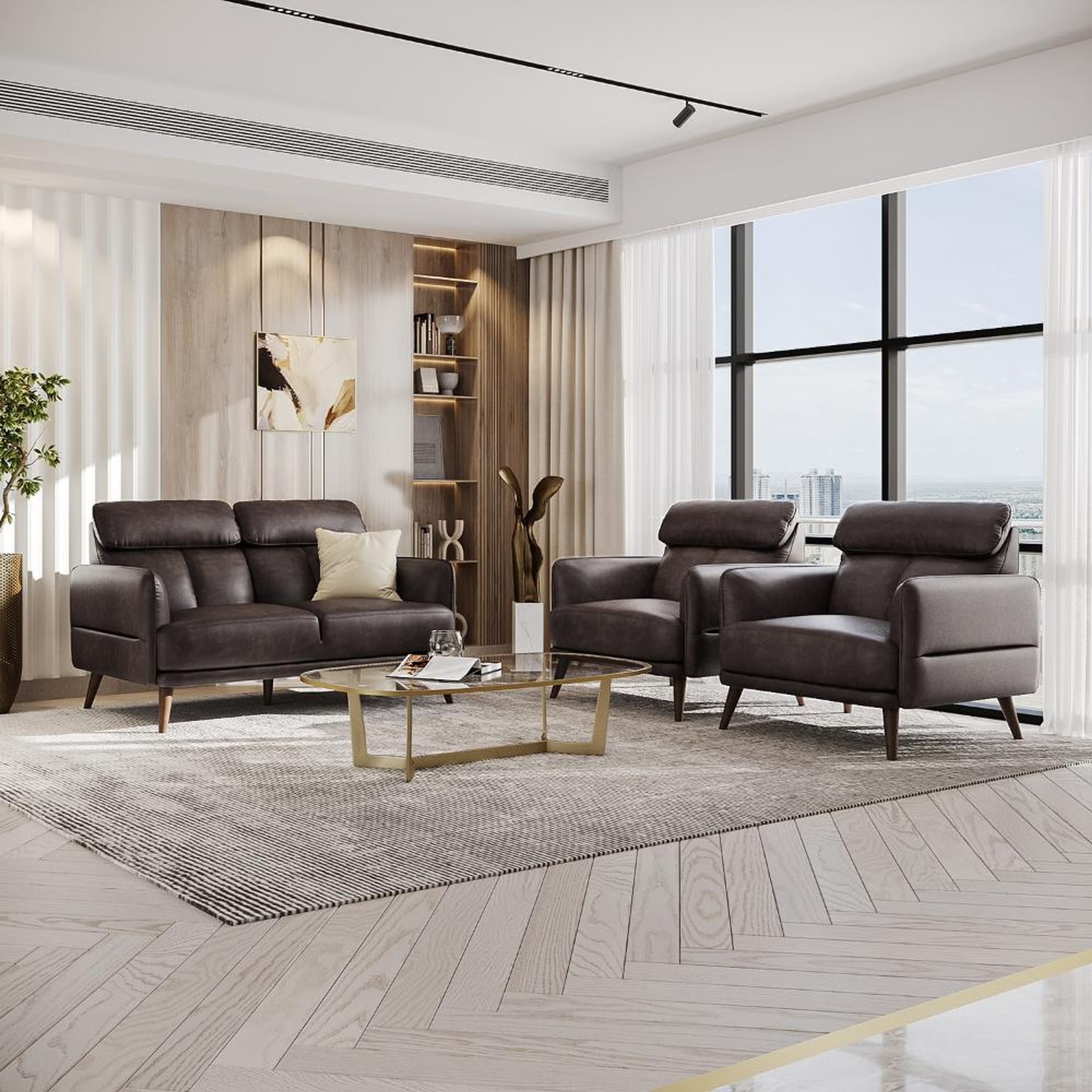 Wakefit Azores Sofa Set (2+1+1) Seater Set (2+1+1), Brown
