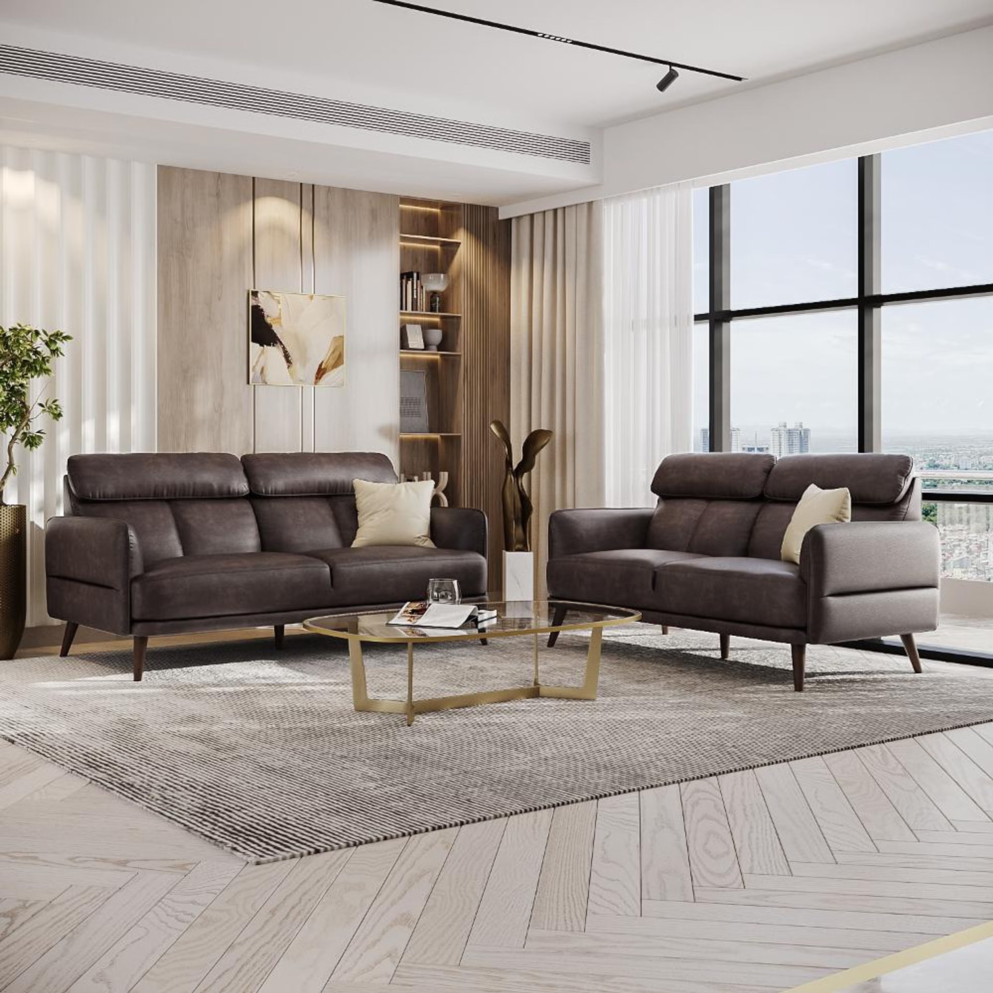 Wakefit Azores Sofa Set (3+2) Seater Set (3+2), Brown
