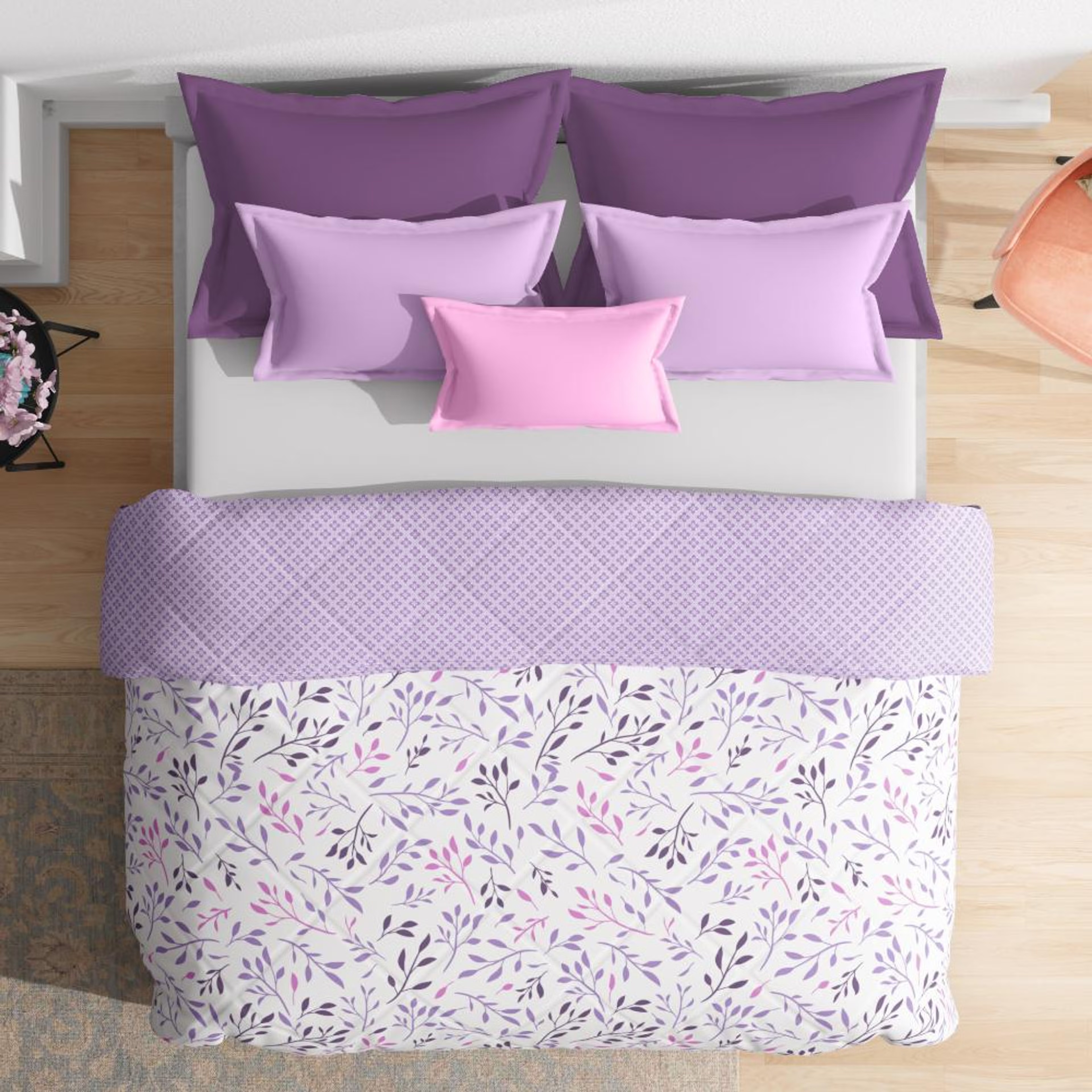Luxurious Comforter | Double Bed(100x90 Inch) | 100% Cotton Fabric | 120 GSM | Siliconised Microfiber Filling | All Season & Reversible | Lavender Mist 100% Cotton, Double, 120 GSM, Lavender Mist
