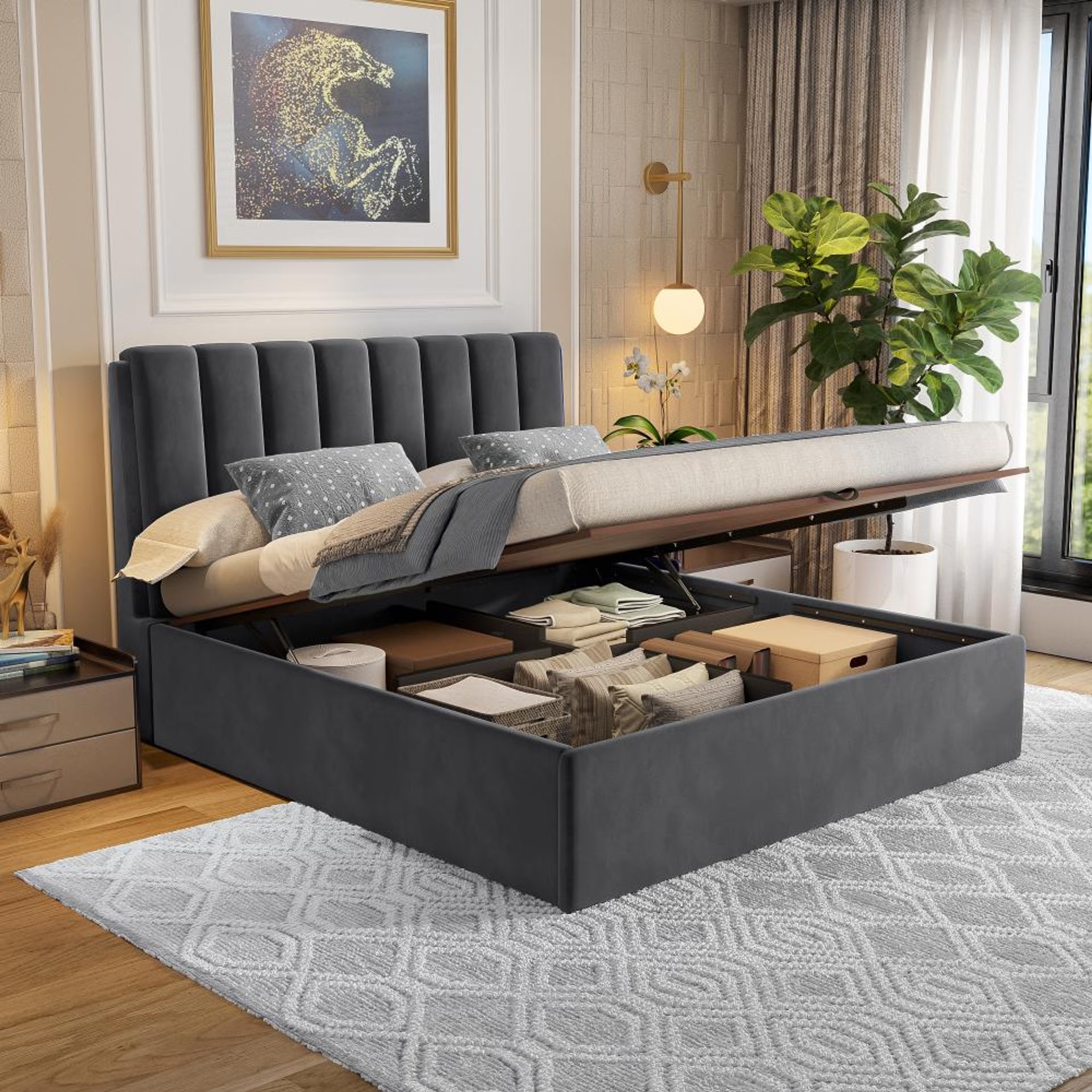 Wakefit Antho King Size Hydraulic Upholstered Bed King - 78" x 72\