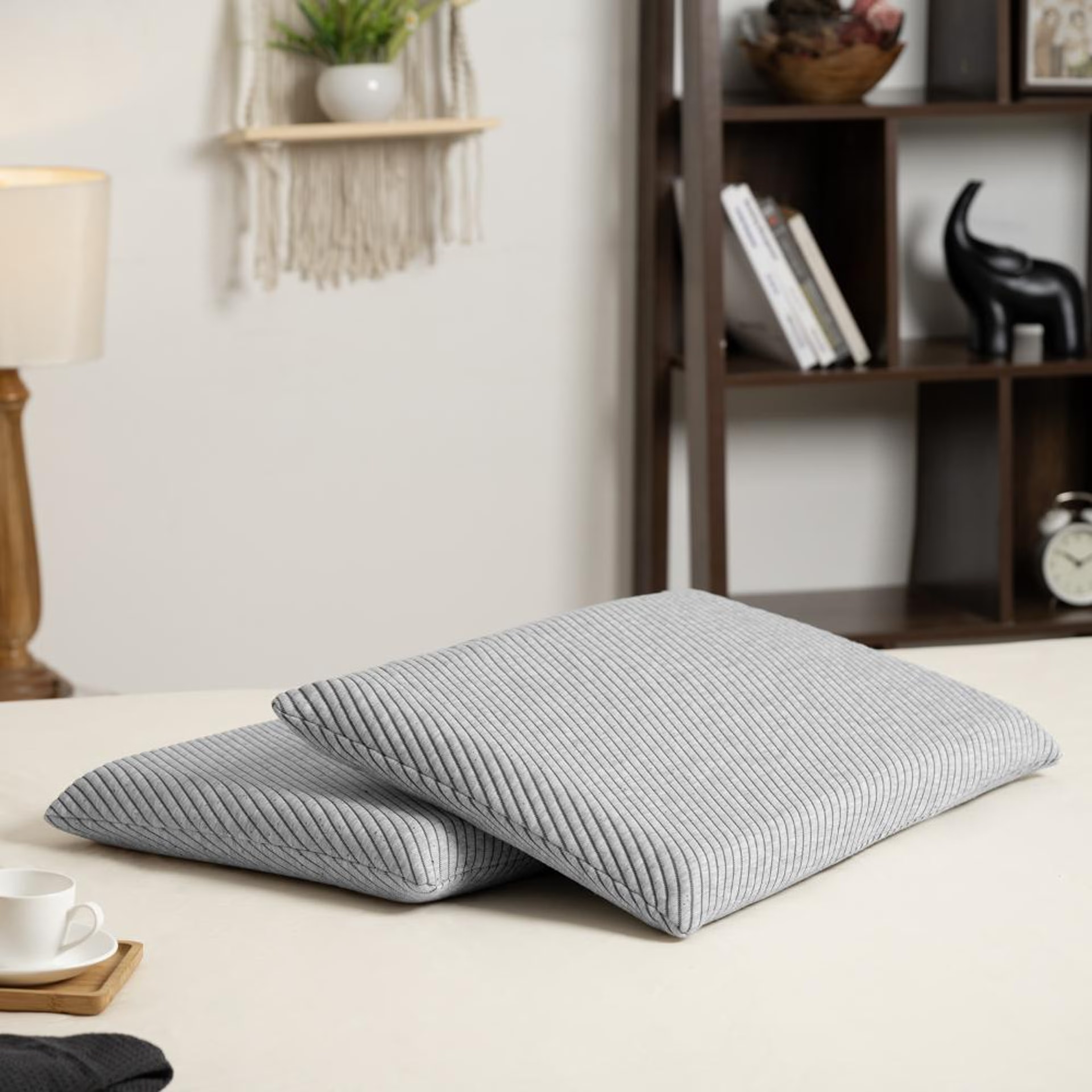 Home 40 Orthopedic Memory Foam Sleeping Pillow | Small & Slim (21x15x2.5) Inch | Set of 2 | Enhanced Neck Support & Pain Relief | Machine Washable Cover | Light Grey Small, Slim, Set of 2, Light Grey