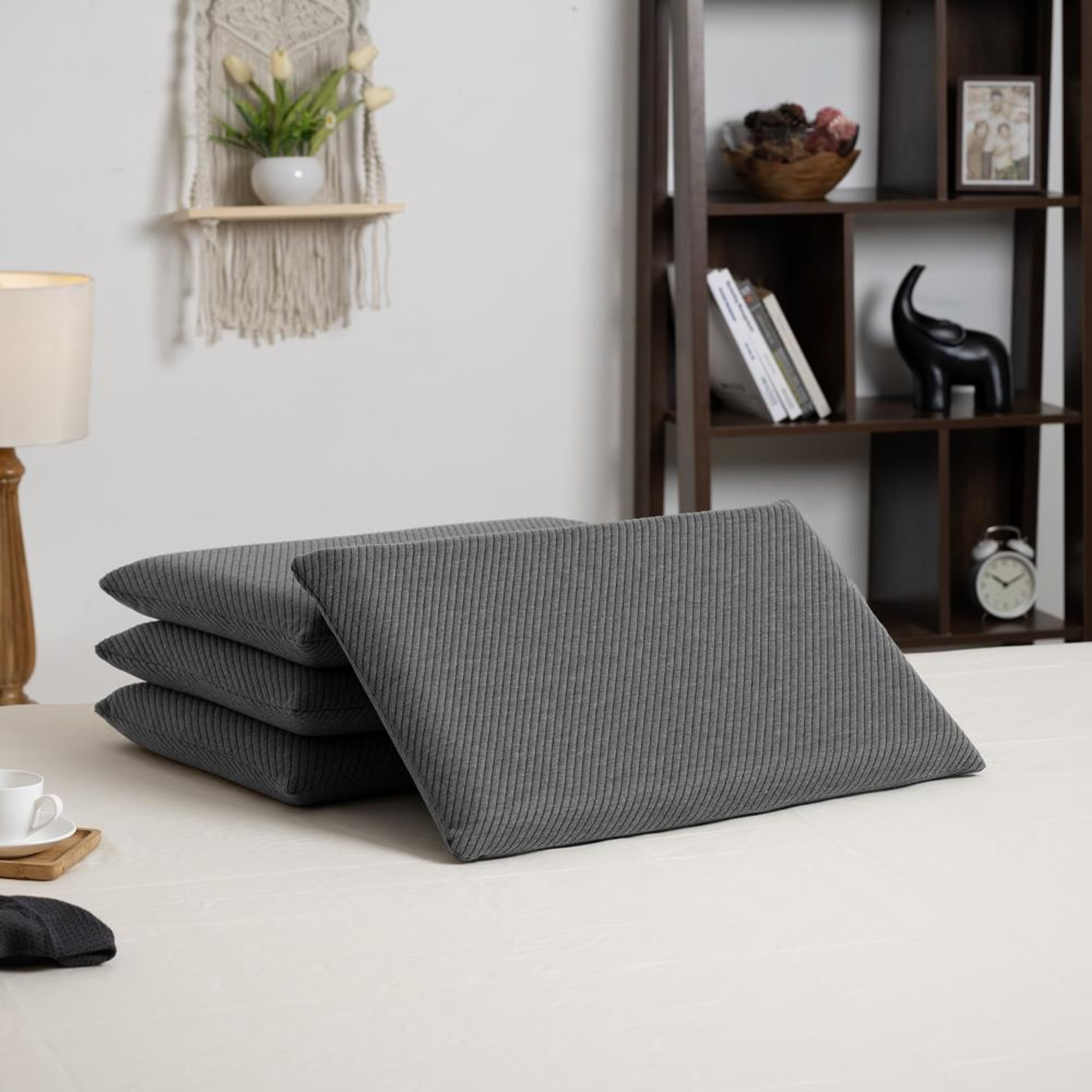 Orthopedic Memory Foam Sleeping Pillow | Medium & Slim (23x15x2.5) Inch | Set of 4 | Enhanced Neck Support & Pain Relief | Machine Washable Cover | Dark Grey Medium, Slim, Set of 4, Dark Grey