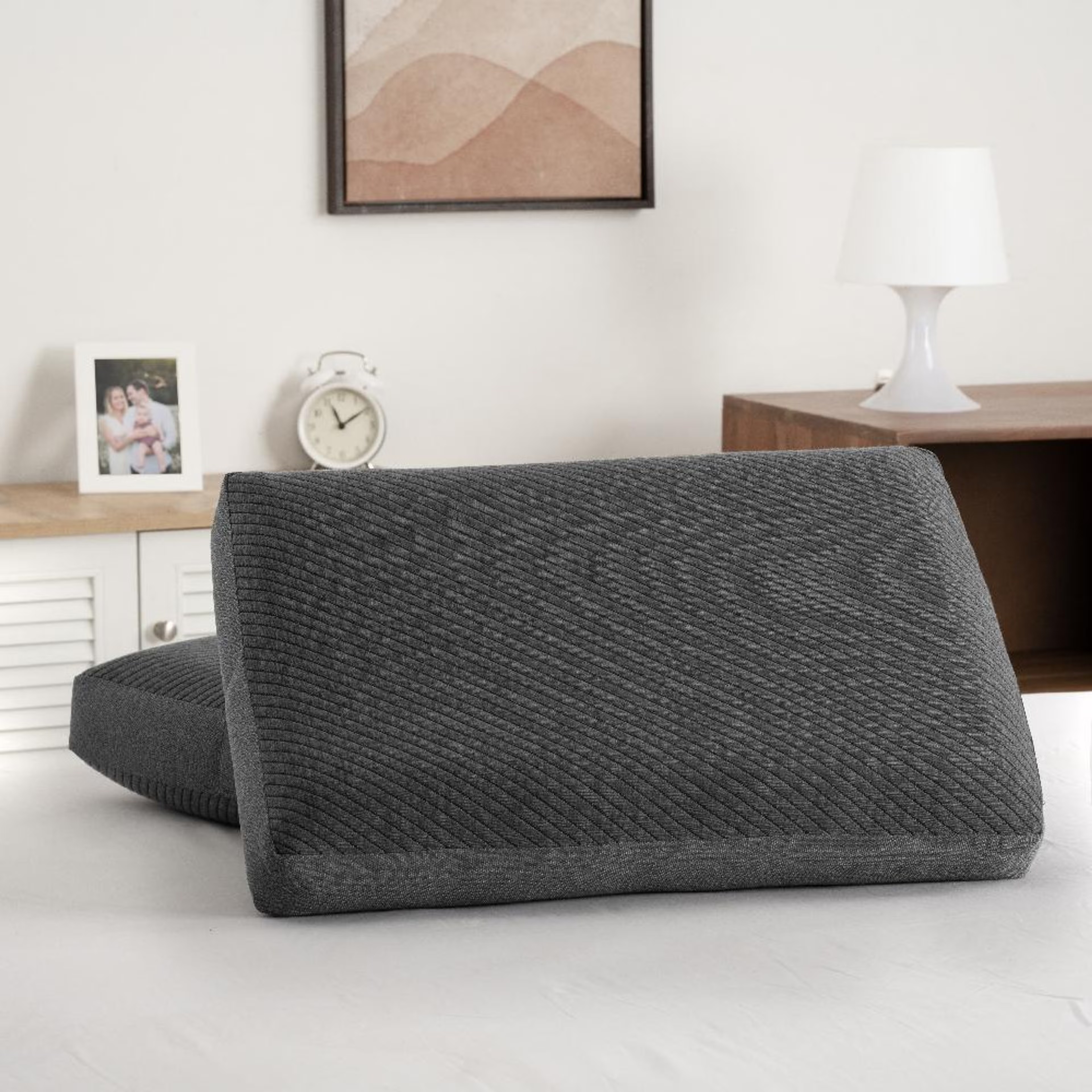 Orthopedic Memory Foam Sleeping Pillow | Medium & Regular (23x15x4) Inch | Set of 4 | Enhanced Neck Support & Pain Relief | Machine Washable Cover | Dark Grey Medium, Regular, Set of 4, Dark Grey