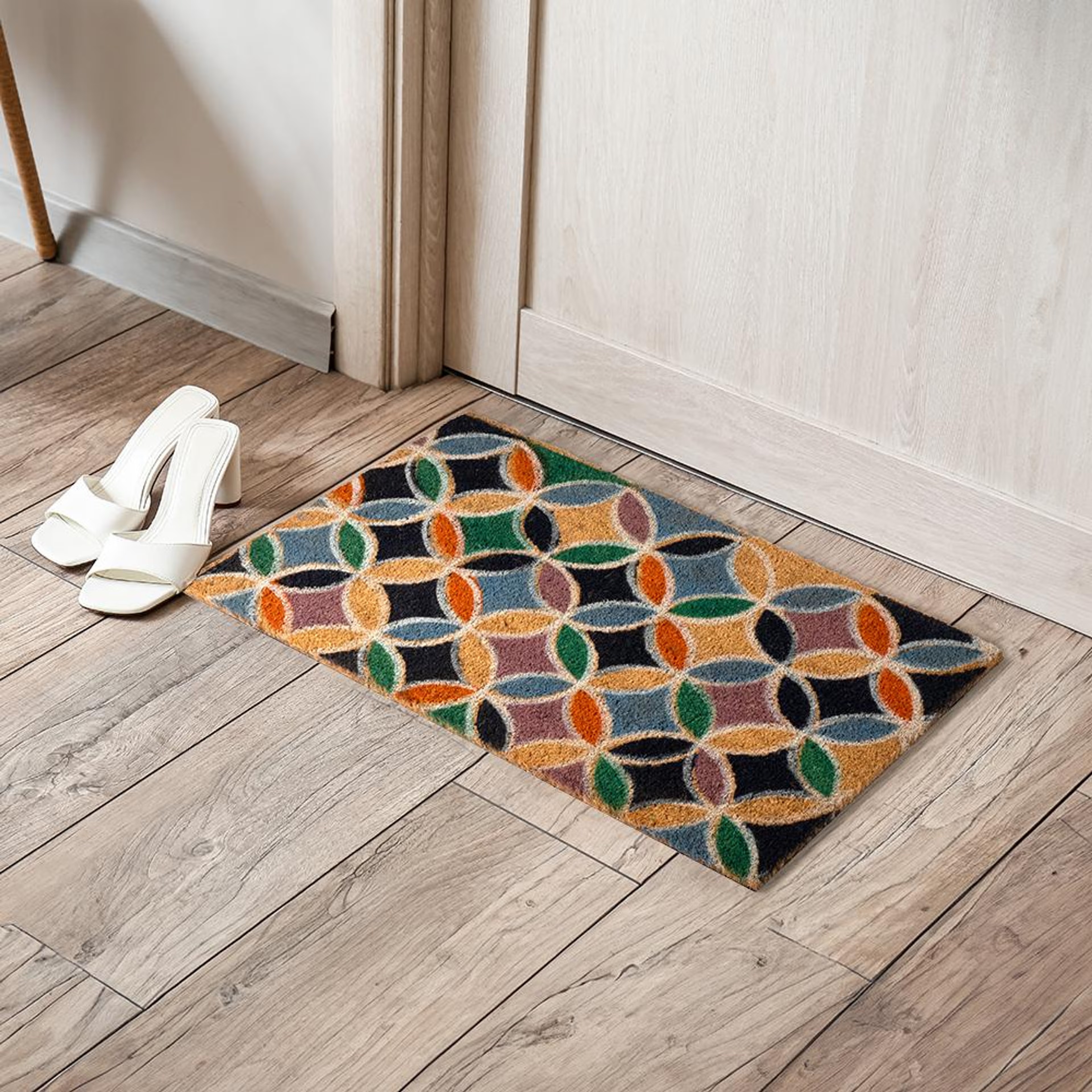 Home 25 Printed Natural Coir Doormat | Long lasting Heavy Duty Thick PVC non-slip backing | Thick Entryway Rug | Large Rectangle Design for Indoor & Covered Door Entrances | Botto - 40x70 CM | Brown 40*70 cm, Botto, Set of 1