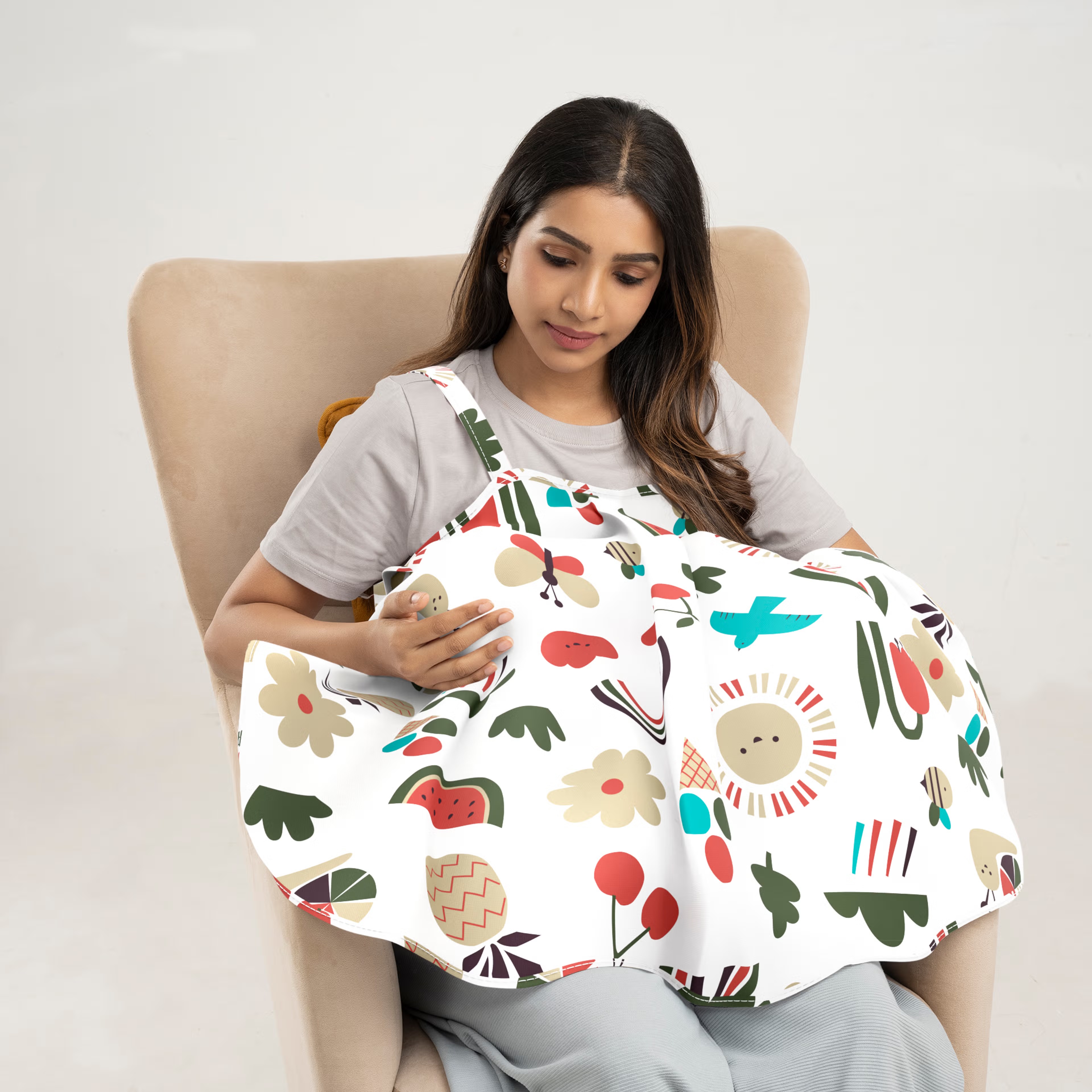 Home 44 Nursing Pillow with Cape For Breastfeeding & Baby Care | 5 in 1 Feeding Pillow with 100% Cotton Removable Cover | Super Soft & Machine Washable | Farmhouse Nursing pillow with Cape, Cotton, Farmhouse