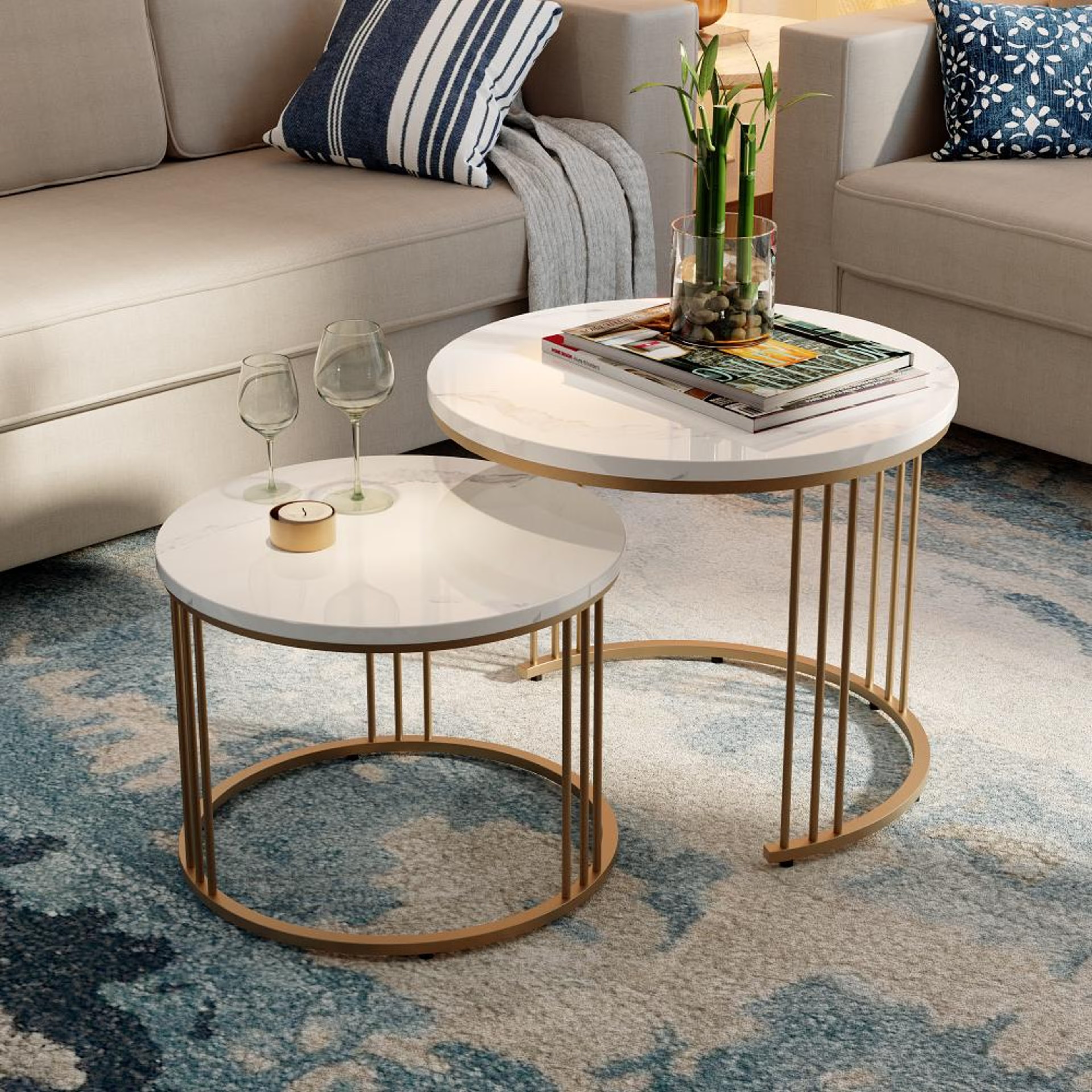 Frappe Coffee Table - Marble Finished Top with Metal Base Alaska White