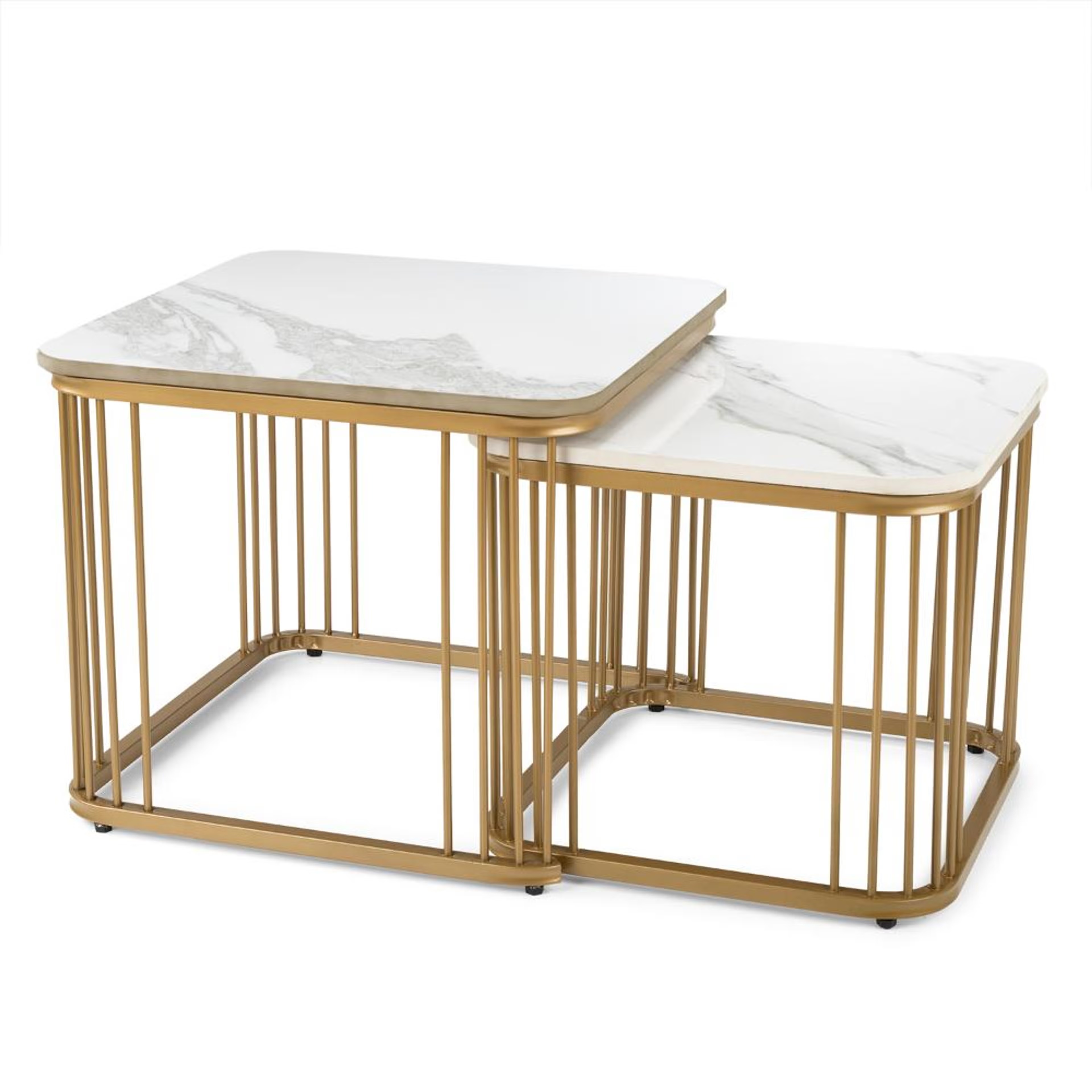 Flat Coffee Table - Marble Finished Top with Metal Base Alaska White