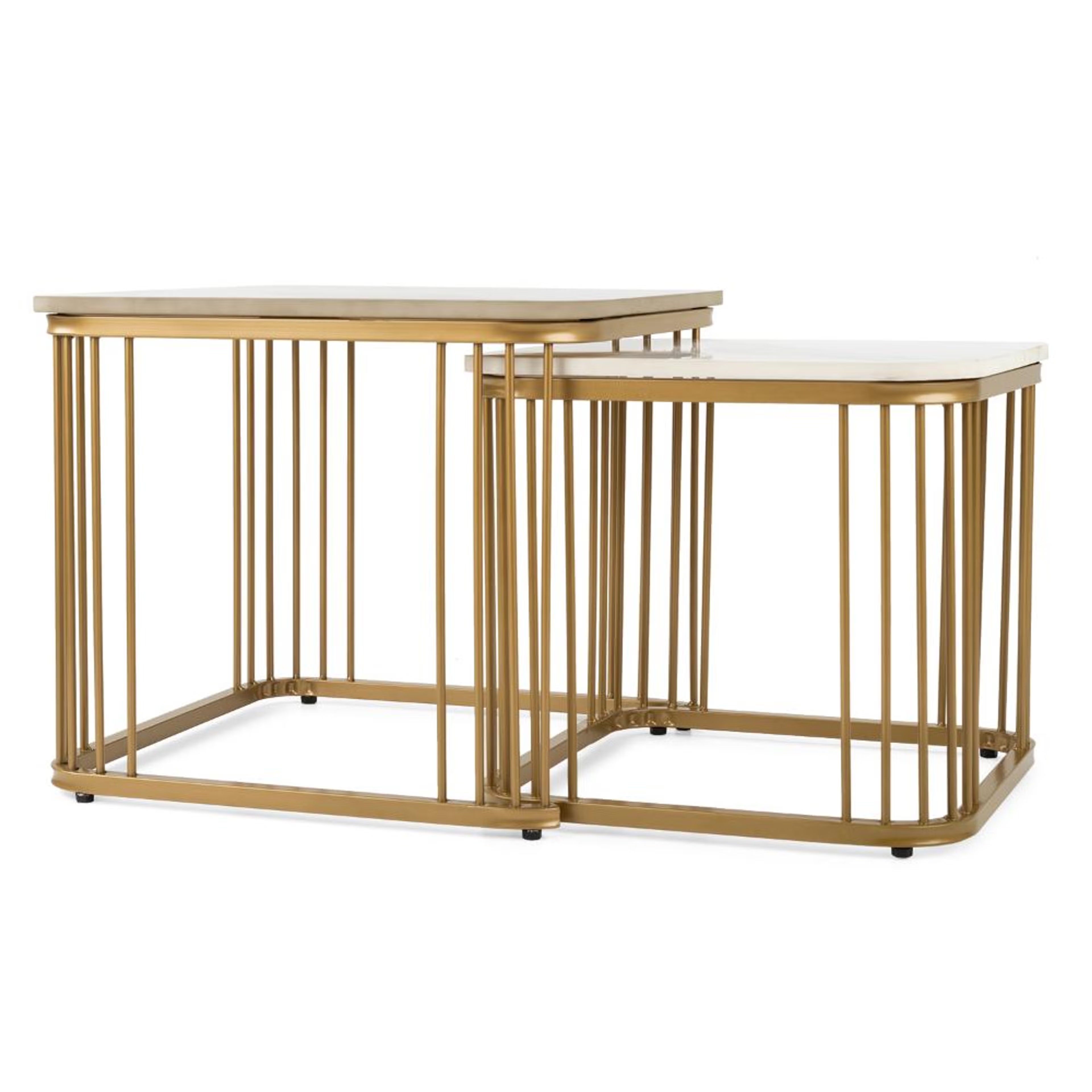 Flat Coffee Table - Marble Finished Top with Metal Base Alaska White