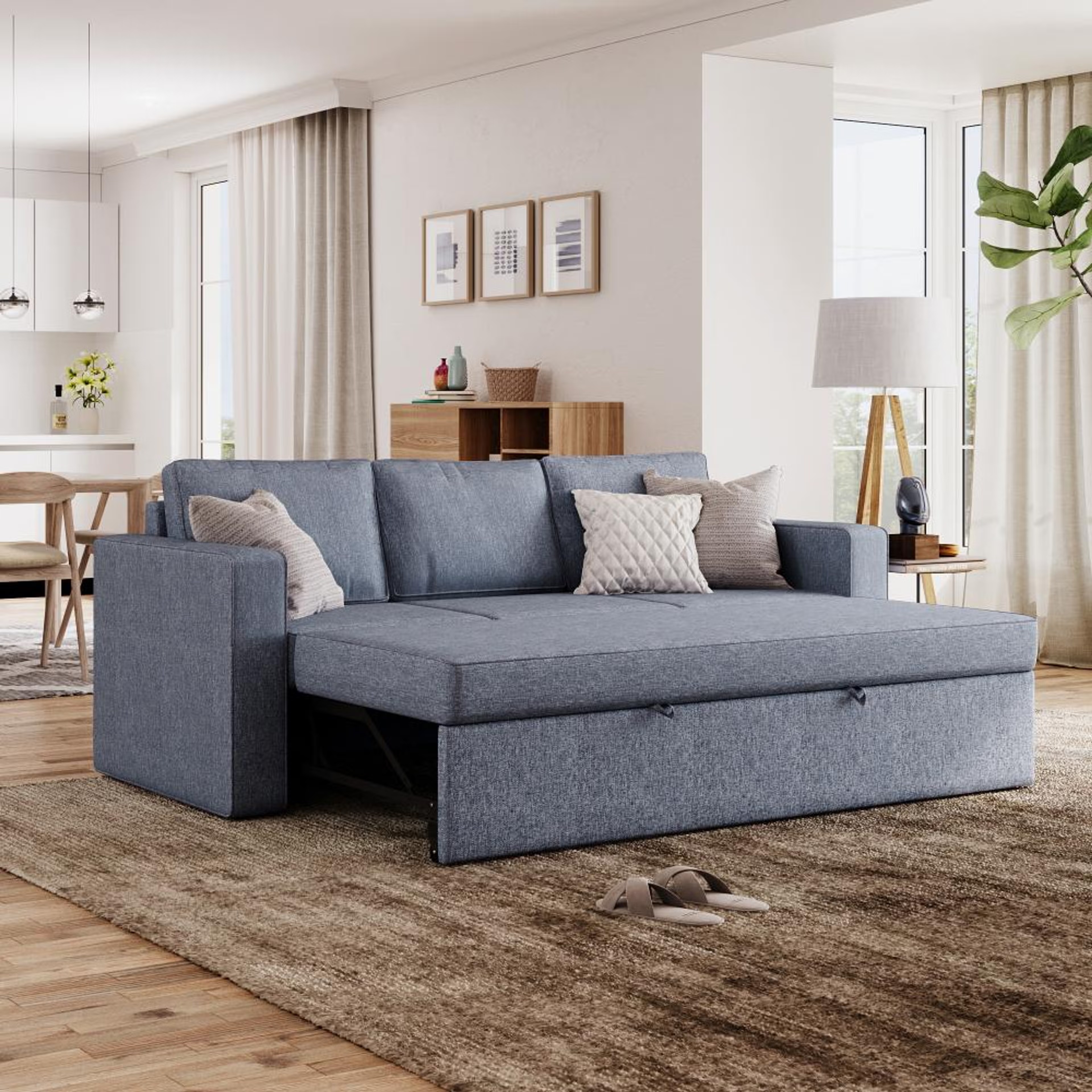 Home 25 Wakefit Napper Convertible Three Seater Sofa Cum Bed Without Storage 3 Seater, Omega Blue