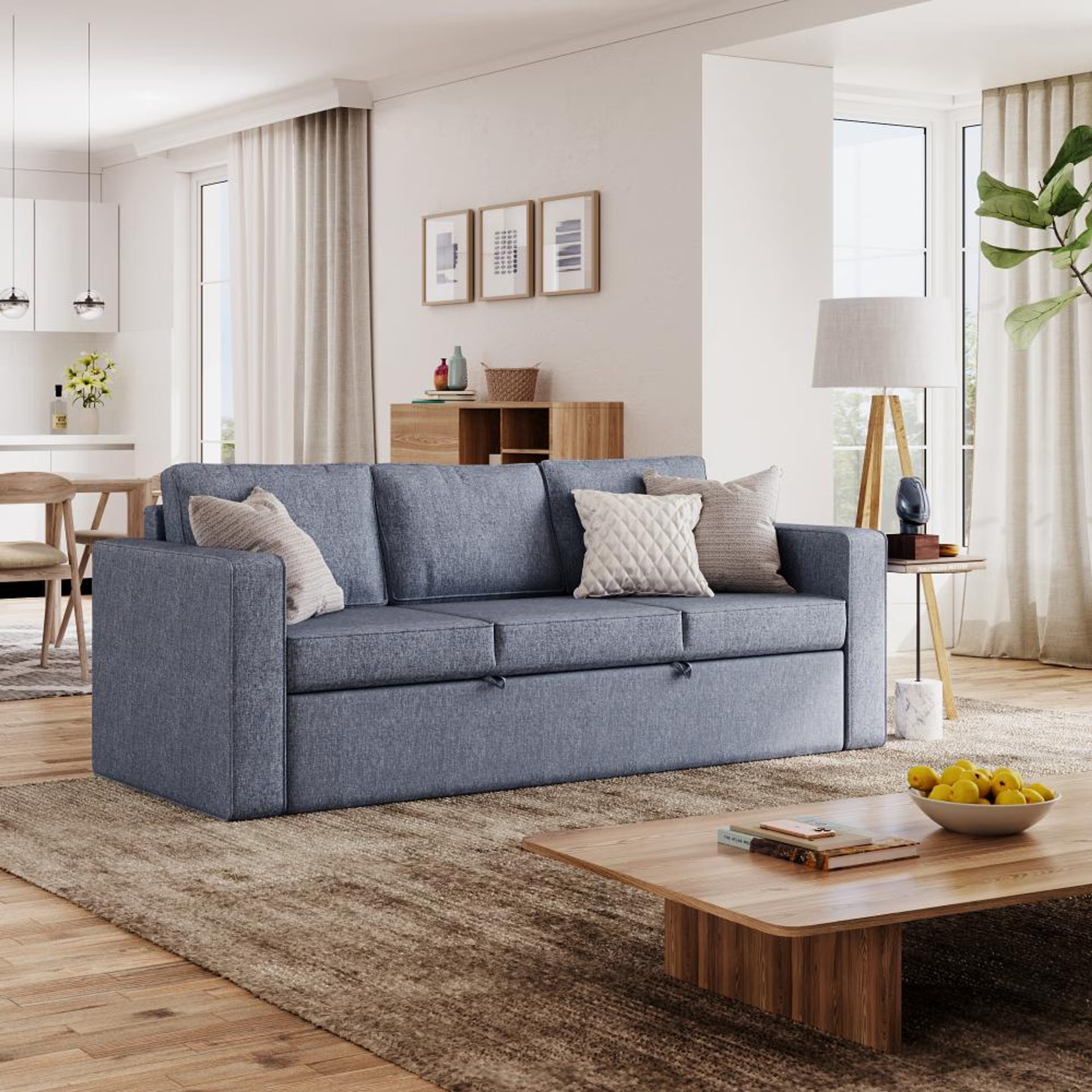 Home 26 Wakefit Napper Convertible Three Seater Sofa Cum Bed Without Storage 3 Seater, Omega Blue